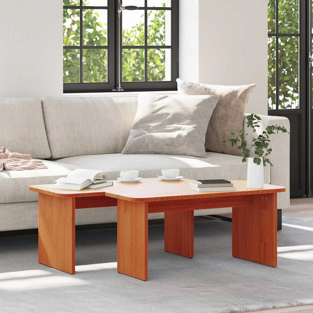 vidaXL VidaXL Coffee Tables Set Two Round Rustic Pine Wood Solid Finish Living Room Decor - Coffee Table