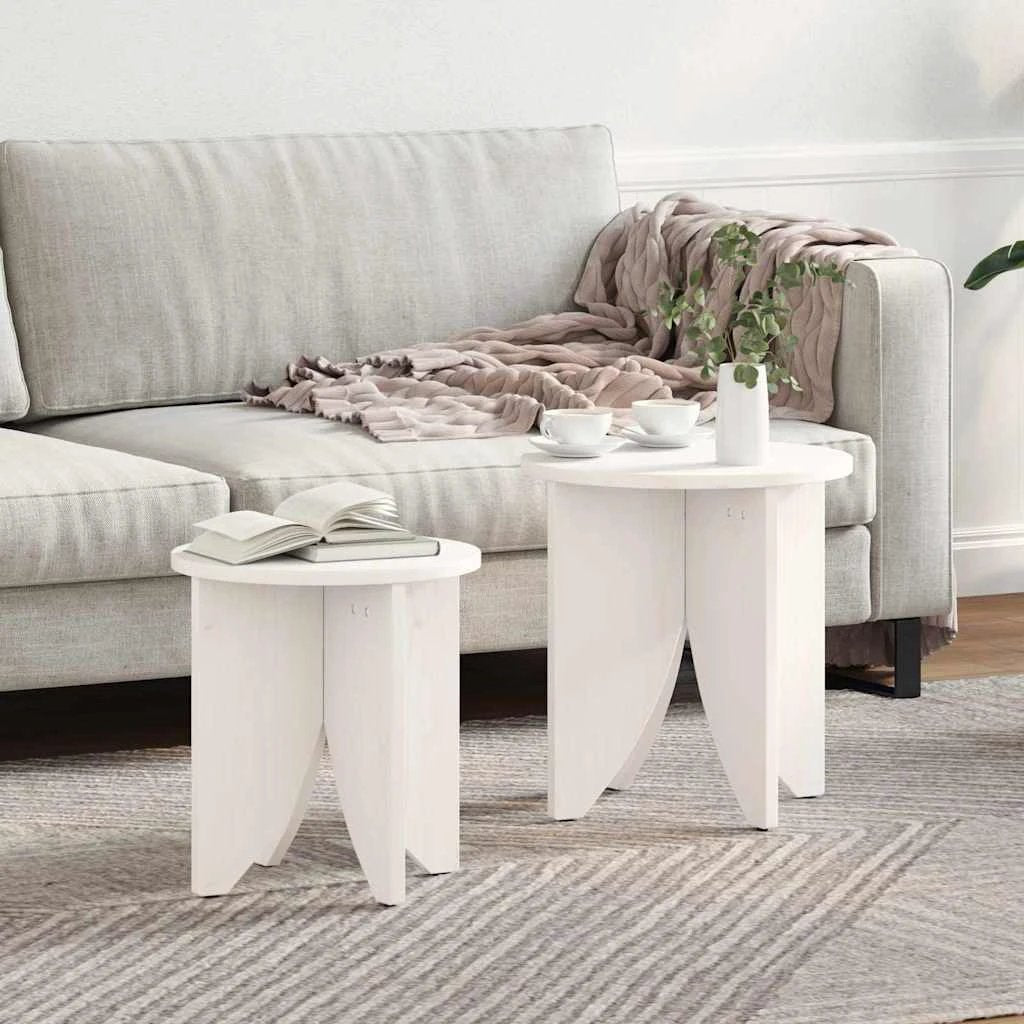 VidaXL Nesting Coffee Tables Set 2pc Round Pine Wood Rustic Design For Living Room by vidaXL