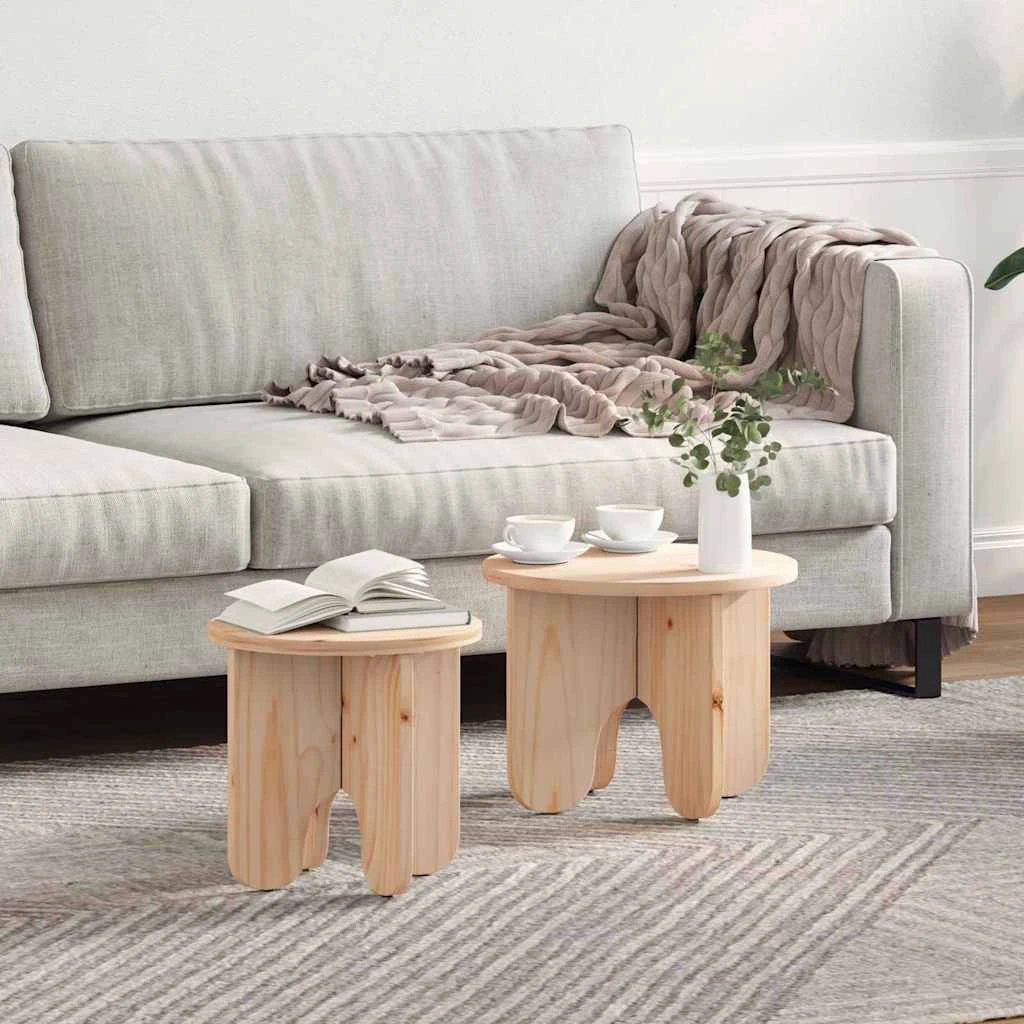 VidaXL Round Coffee Table 2Pcs Natural Pine Home by vidaXL