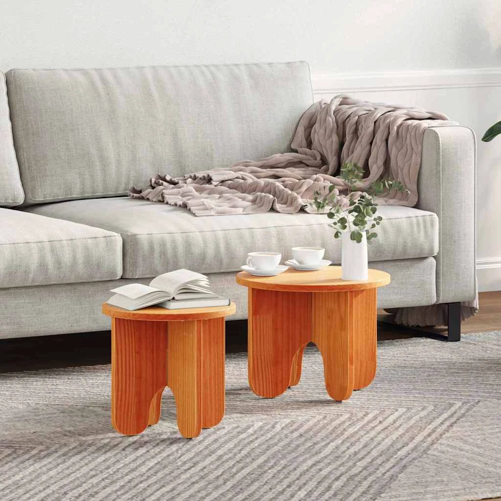 VidaXL Round Coffee Table 2Pcs Natural Pine Home by vidaXL