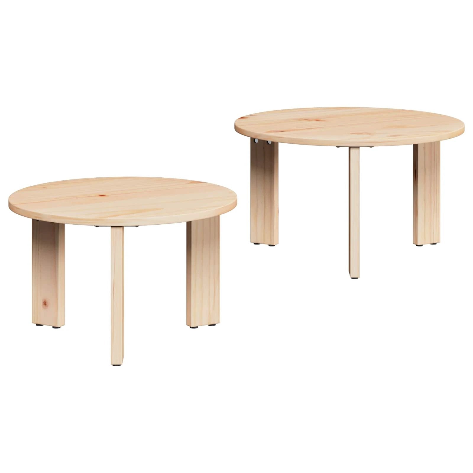 vidaXL Coffee Table 2pc Round Solid Pine Living by vidaXL