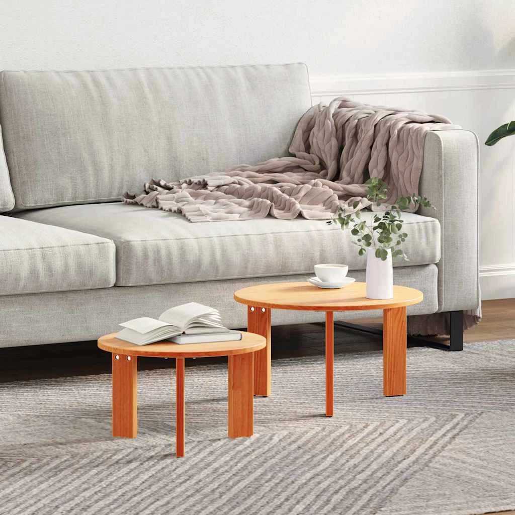 vidaXL Coffee Table 2pc Round Solid Pine Living by vidaXL