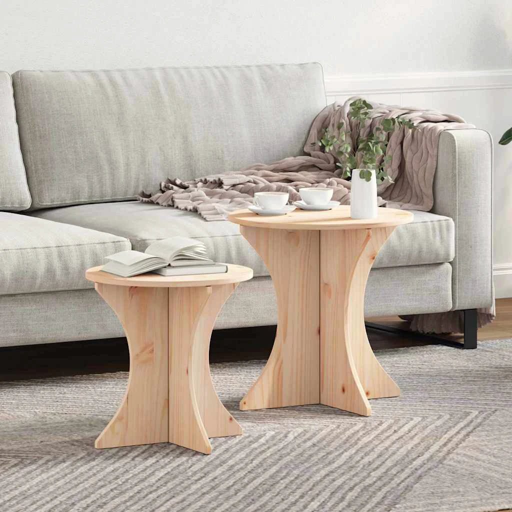 VidaXL Round Pine Coffee Tables Set Dual Height by vidaXL