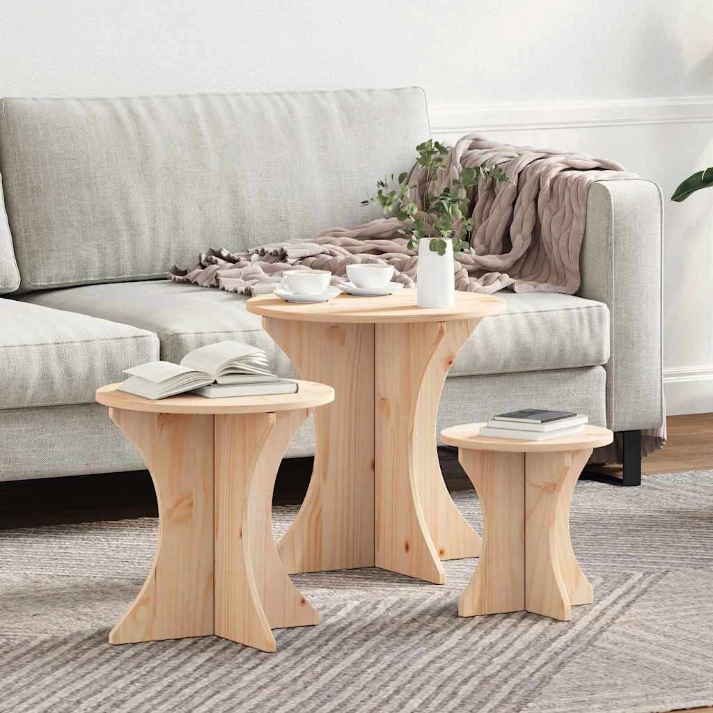 VidaXL Nesting Coffee Tables Round Natural Wood by vidaXL
