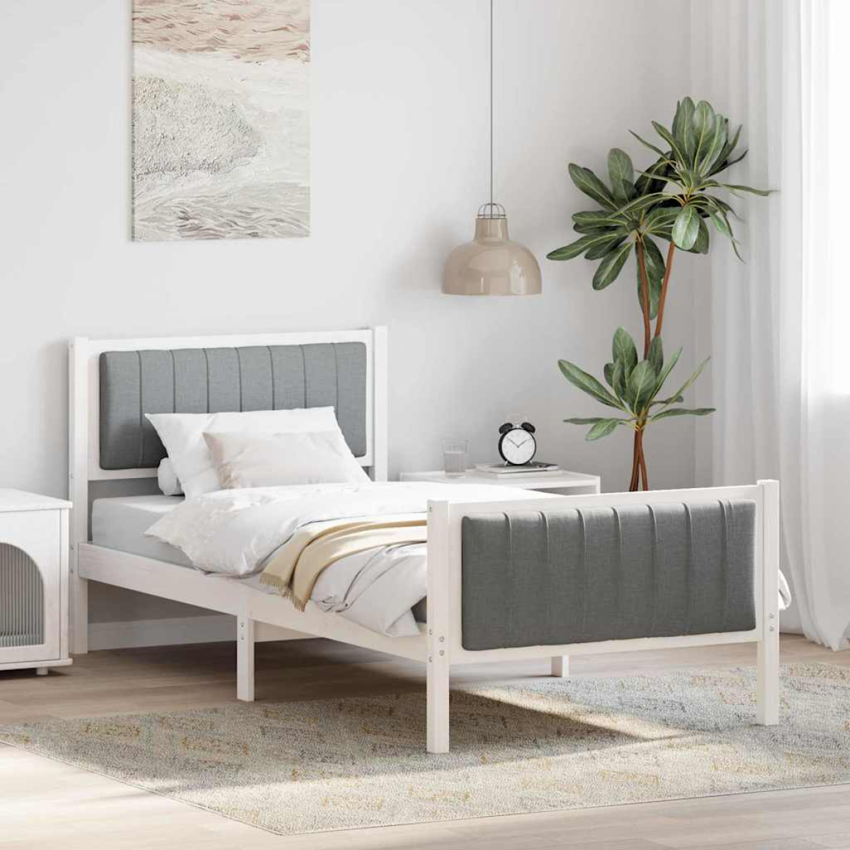 vidaXL Bed frame Brown and light grey 90 x 200 cm Solid pine wood - from vidaXL