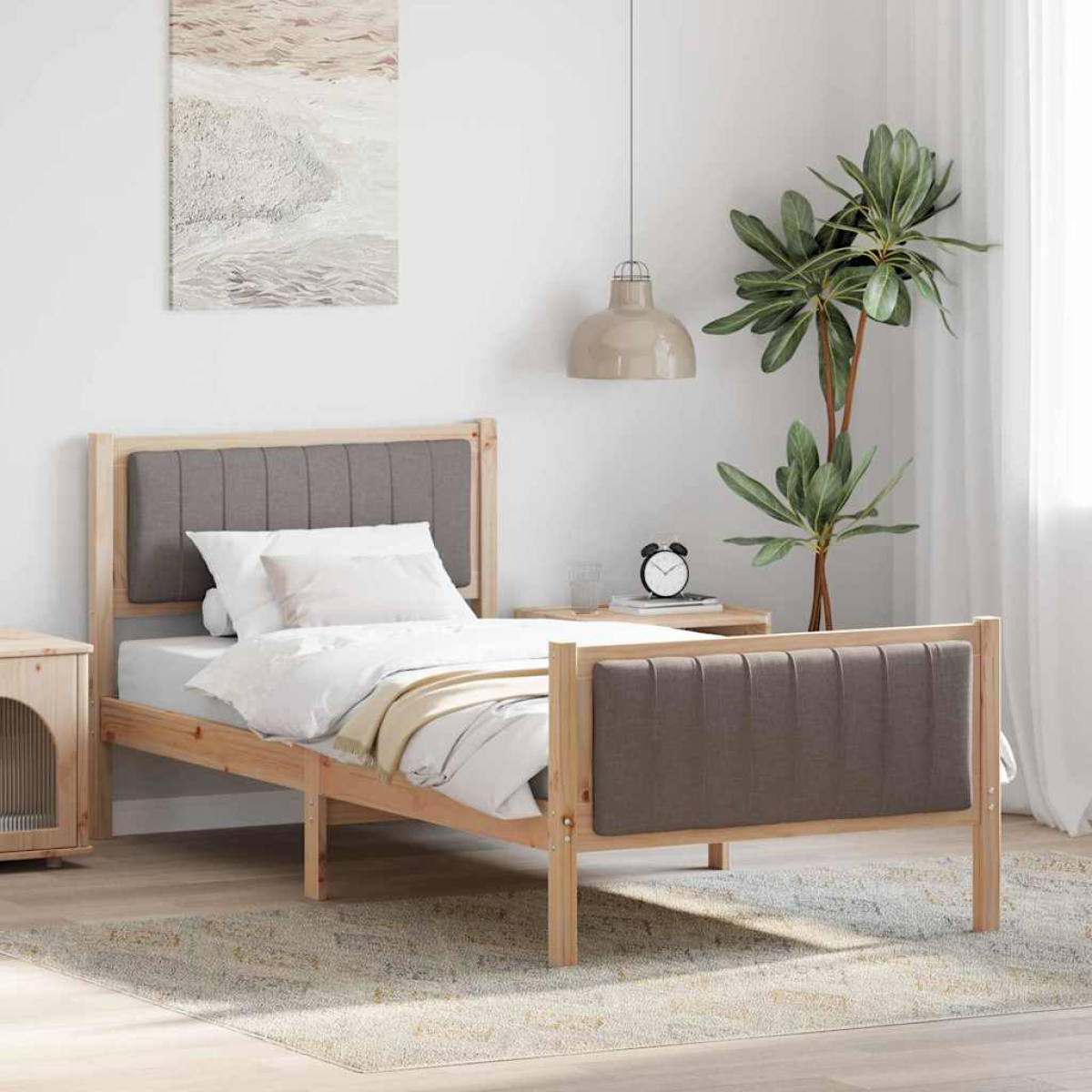 vidaXL Bed frame Brown and light grey 90 x 200 cm Solid pine wood - from vidaXL