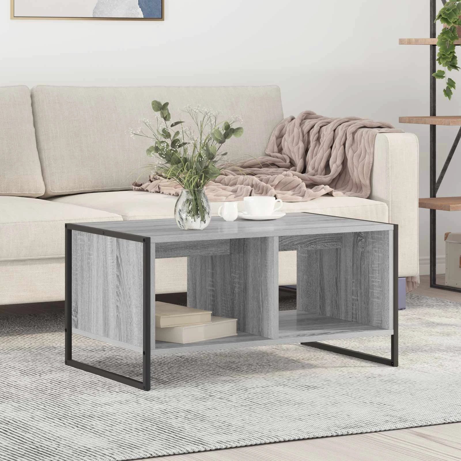 VidaXL Coffee Table 80x50x40 cm Engineered Wood Industrial Design with Black Oak Finish for Living Room Centerpiece by vidaXL