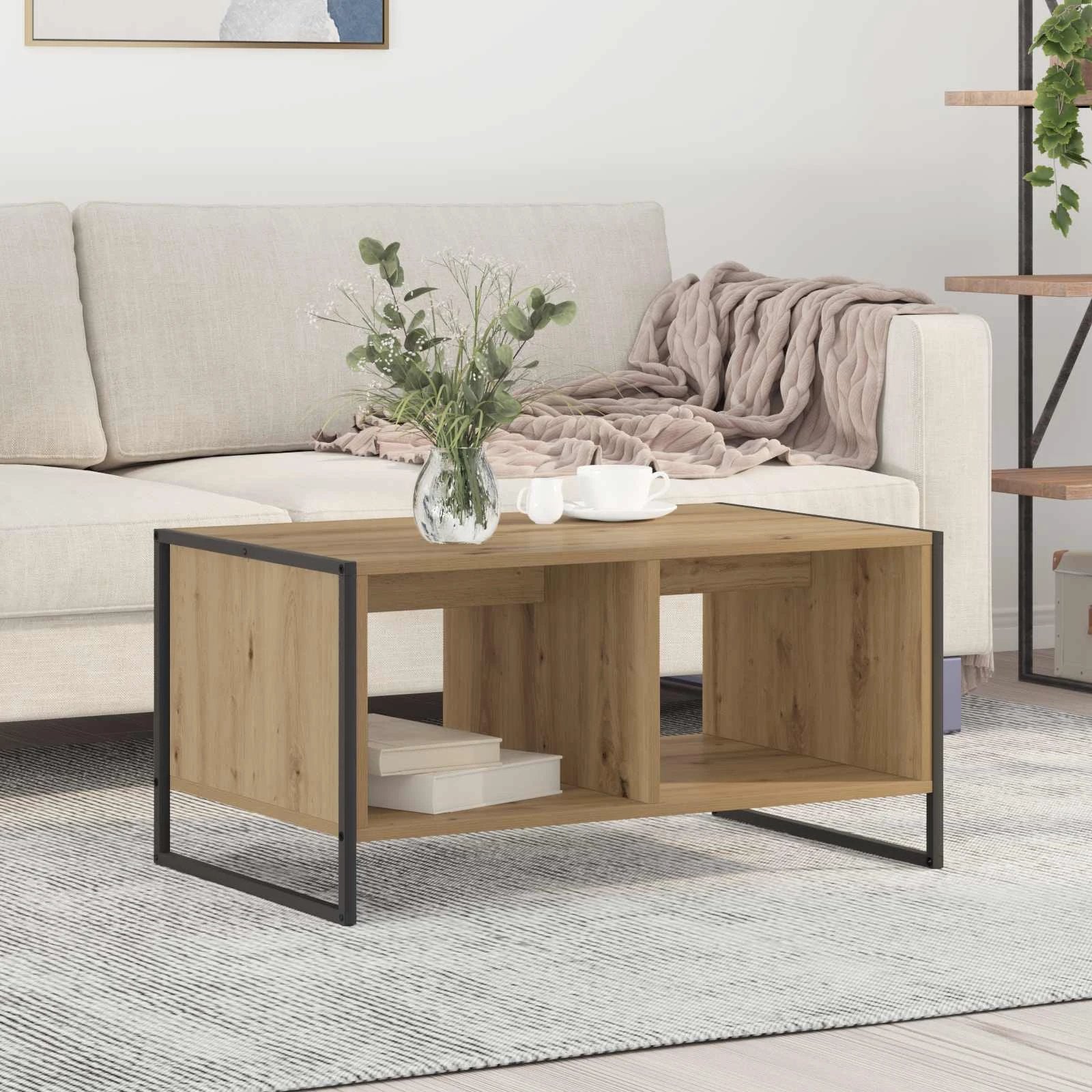 VidaXL Coffee Table 80x50x40 cm Engineered Wood Industrial Design with Black Oak Finish for Living Room Centerpiece by vidaXL