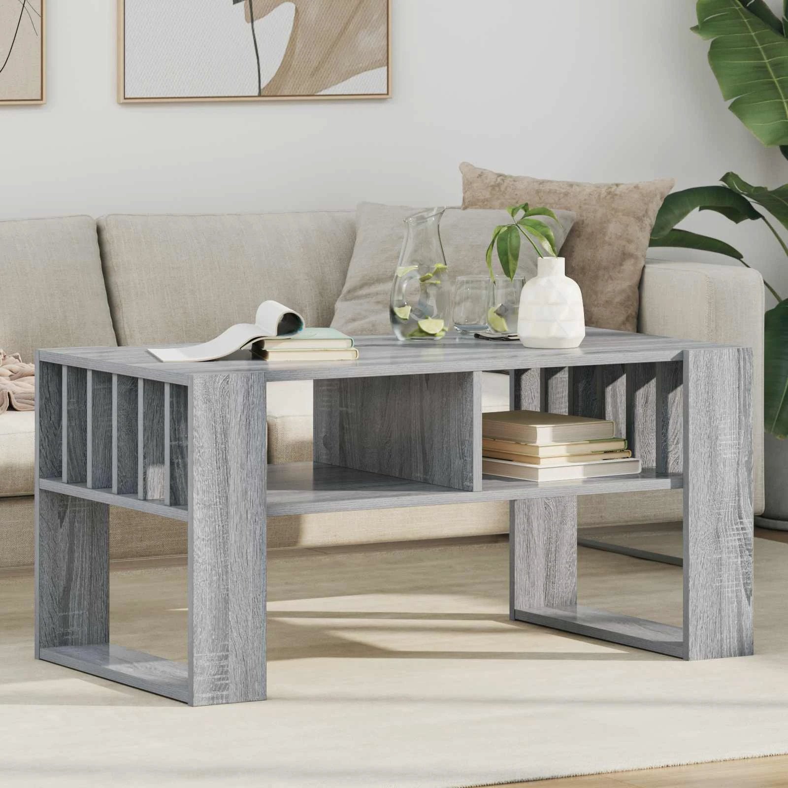 vidaXL vidaXL Coffee Table 92x49.5x45 cm Engineered Wood Open Shelf Durable Rustic Finish For Living Room Decor - Coffee Table
