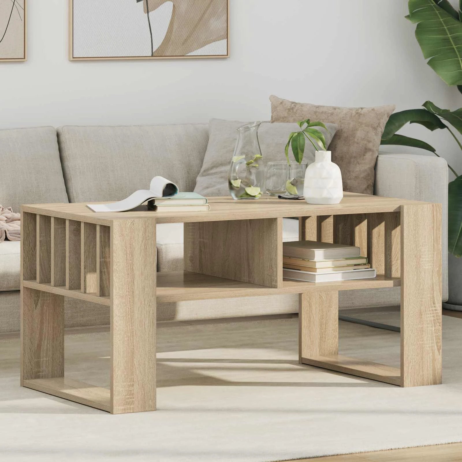 vidaXL vidaXL Coffee Table 92x49.5x45 cm Engineered Wood Open Shelf Durable Rustic Finish For Living Room Decor - Coffee Table