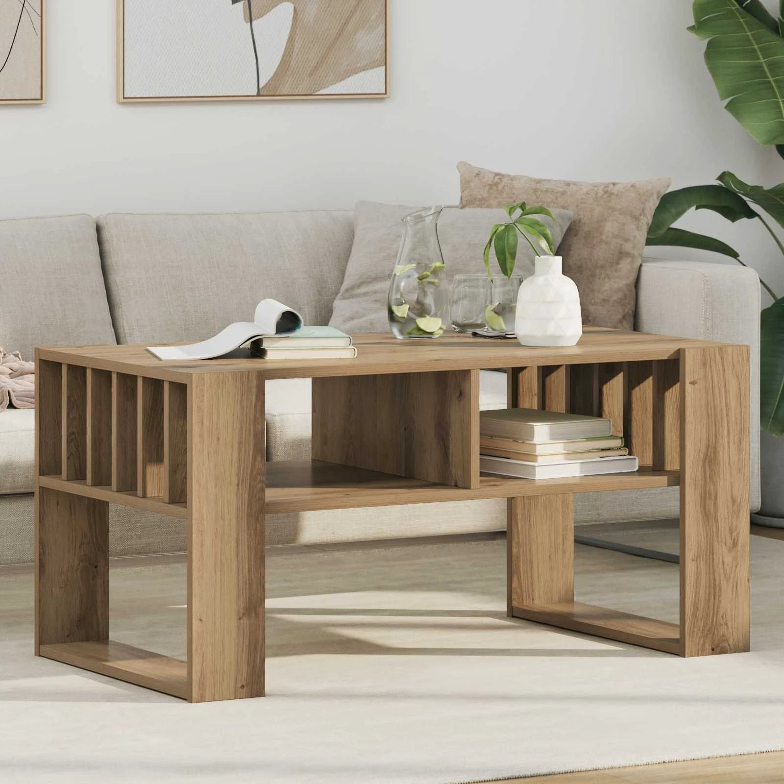 vidaXL vidaXL Coffee Table 92x49.5x45 cm Engineered Wood Open Shelf Durable Rustic Finish For Living Room Decor - Coffee Table