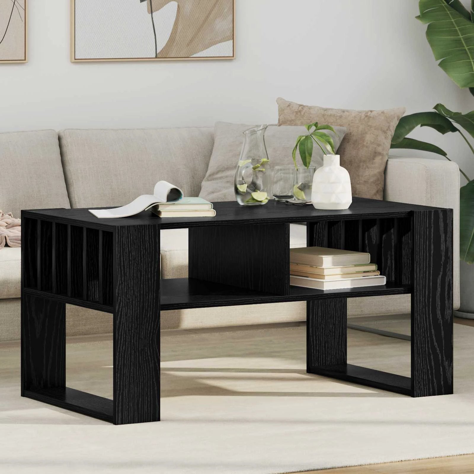 vidaXL vidaXL Coffee Table 92x49.5x45 cm Engineered Wood Open Shelf Durable Rustic Finish For Living Room Decor - Coffee Table