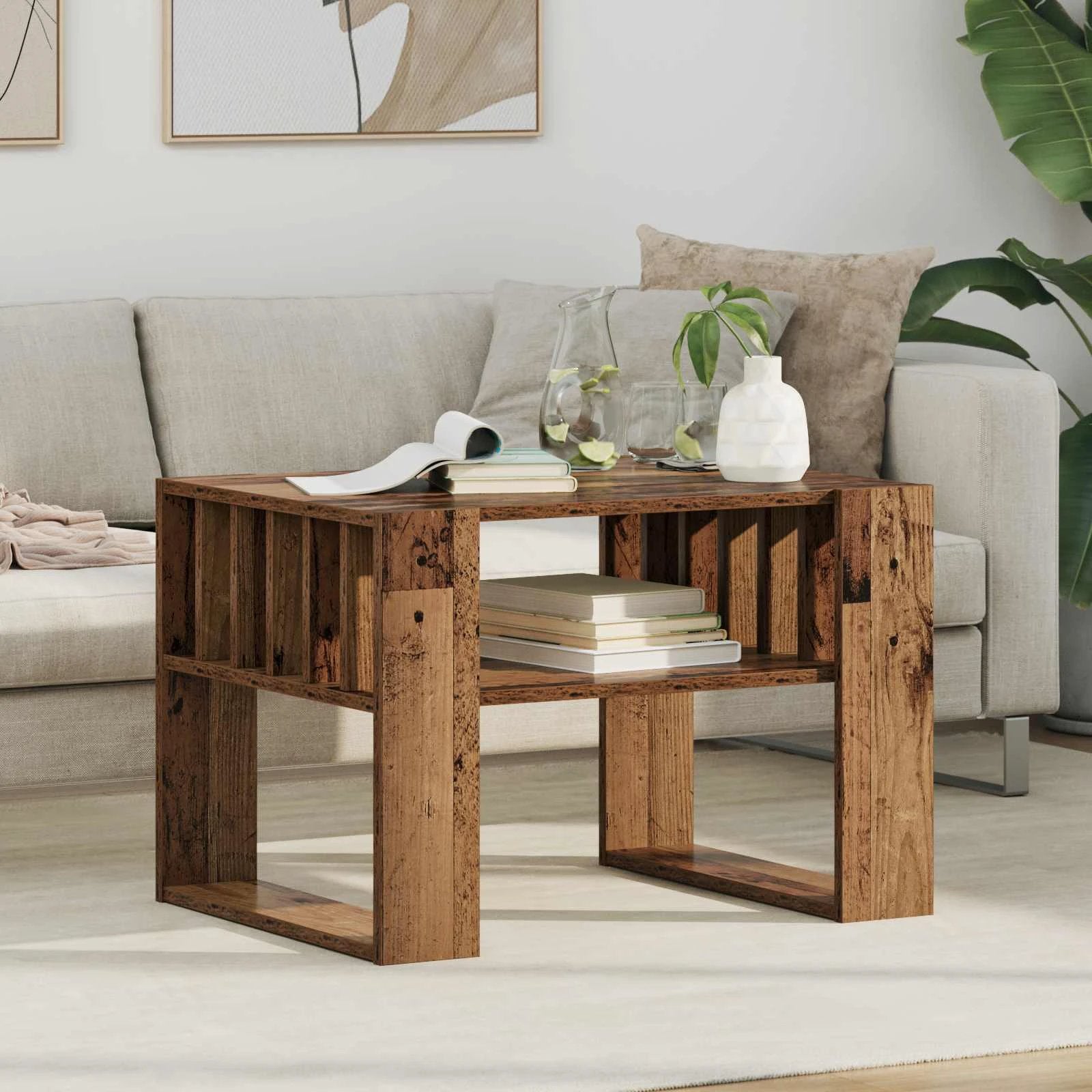 vidaXL vidaXL Coffee Table 92x49.5x45 cm Engineered Wood Open Shelf Durable Rustic Finish For Living Room Decor - Coffee Table