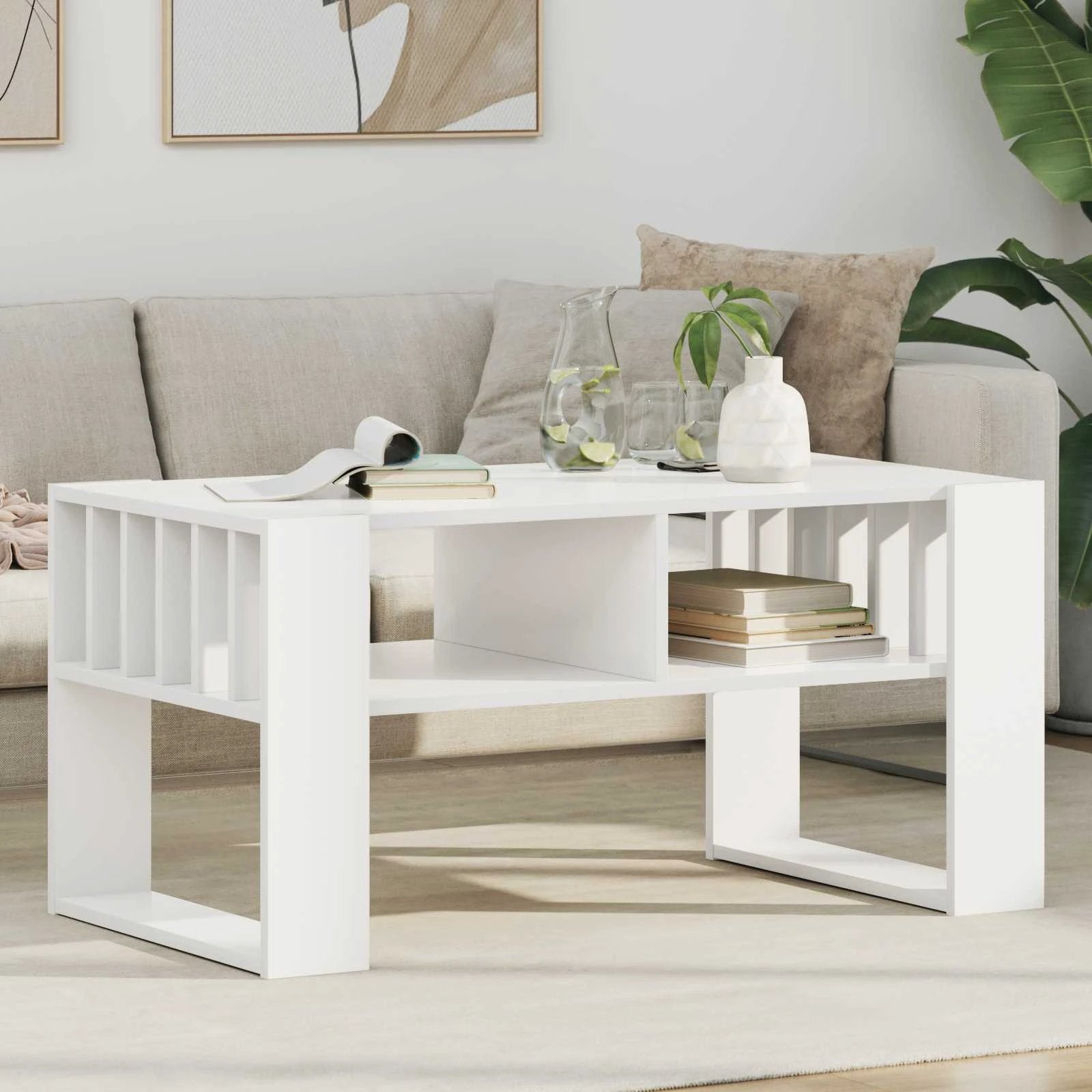 vidaXL vidaXL Coffee Table 92x49.5x45 cm Engineered Wood Open Shelf Durable Rustic Finish For Living Room Decor - Coffee Table