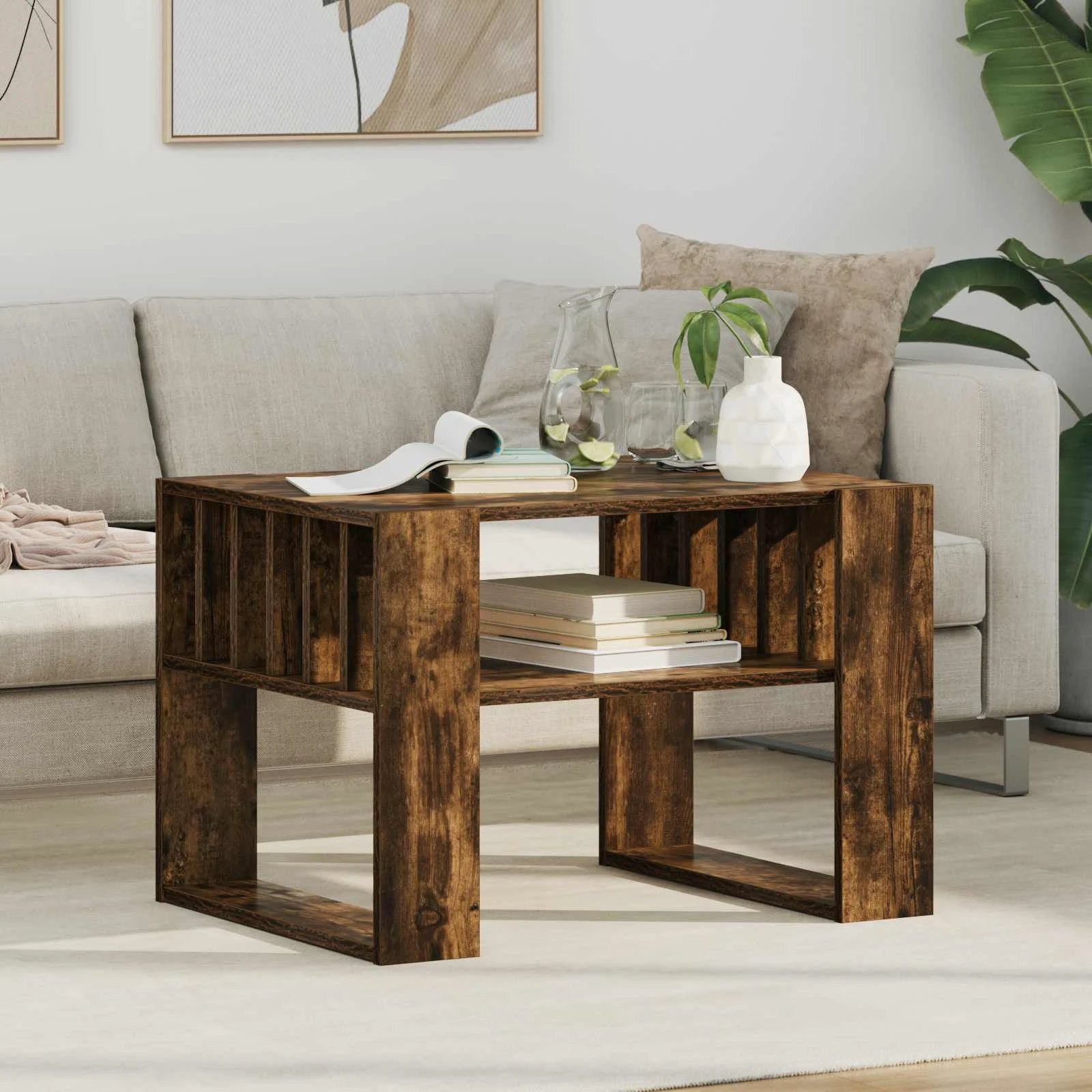 vidaXL vidaXL Coffee Table 92x49.5x45 cm Engineered Wood Open Shelf Durable Rustic Finish For Living Room Decor - Coffee Table