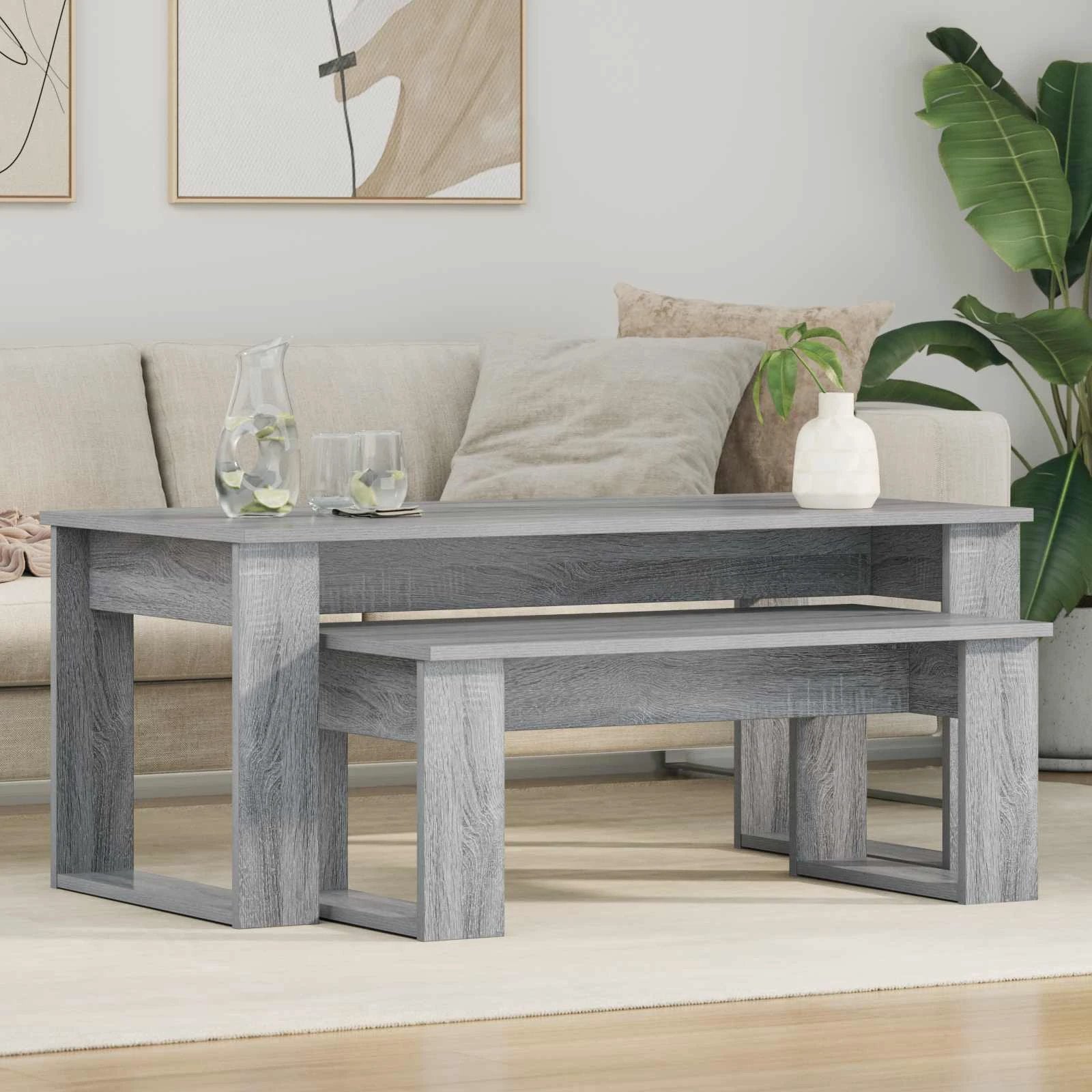 vidaXL VidaXL Coffee Table Set Two Piece White Engineered Wood Durable Rustic Look Living Room - Coffee Table
