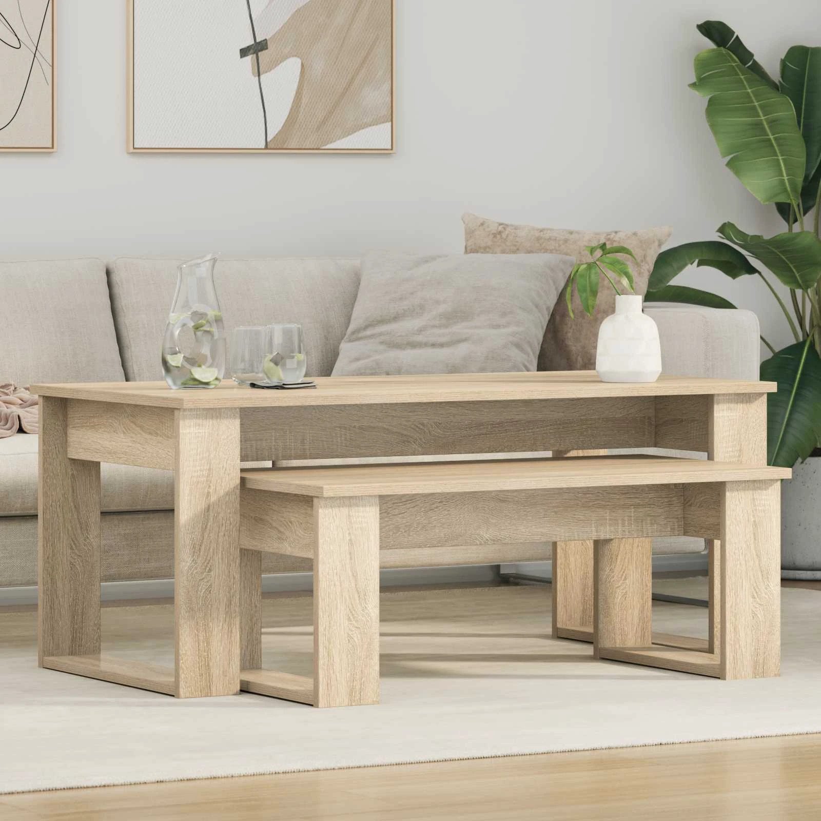 vidaXL VidaXL Coffee Table Set Two Piece White Engineered Wood Durable Rustic Look Living Room - Coffee Table