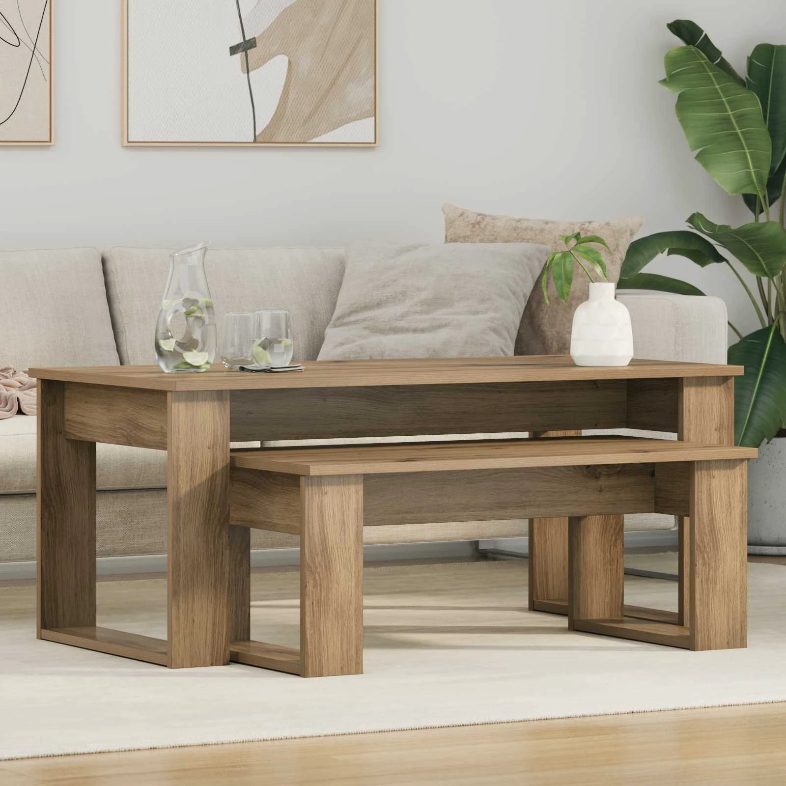 vidaXL VidaXL Coffee Table Set Two Piece White Engineered Wood Durable Rustic Look Living Room - Coffee Table