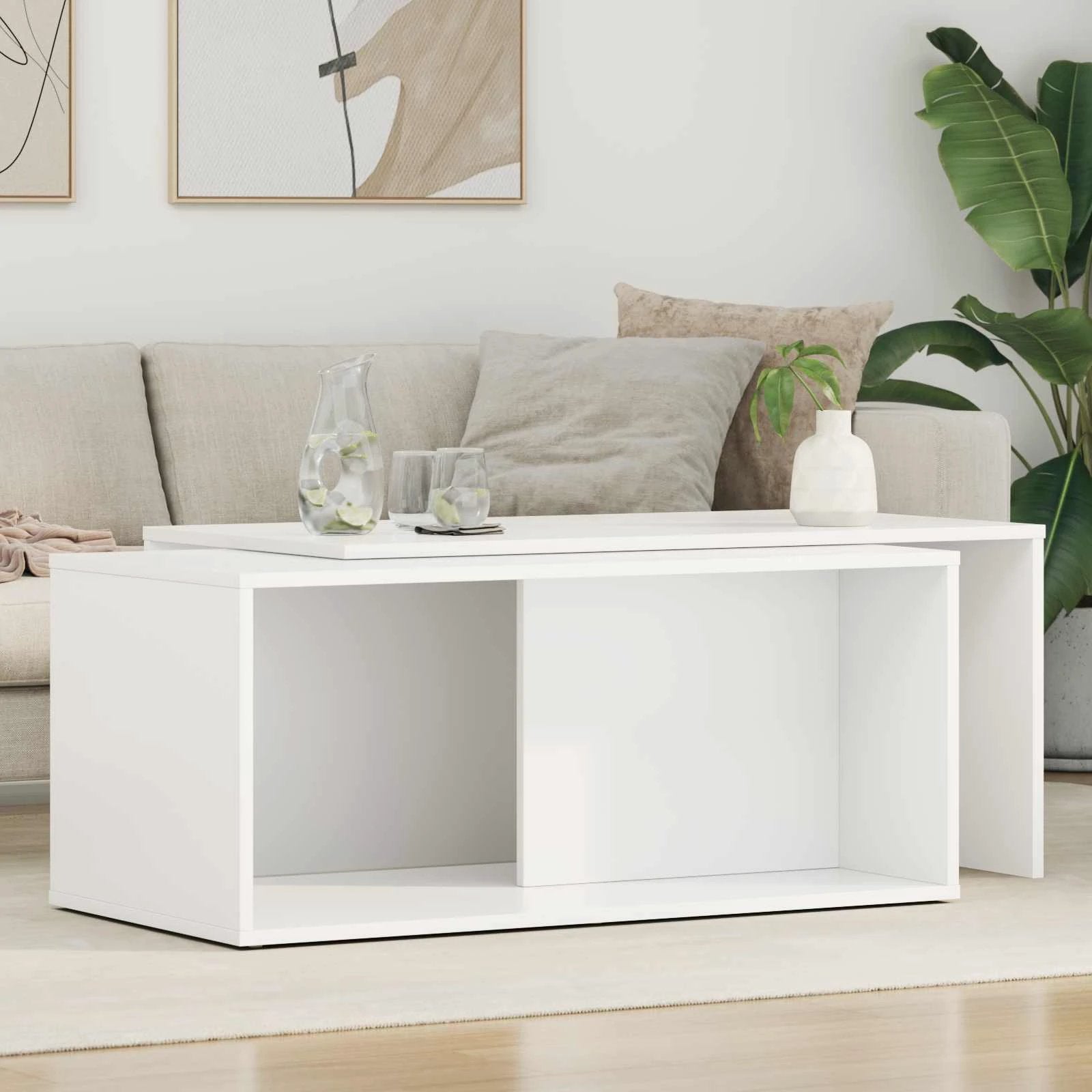 vidaXL VidaXL Coffee Table Set White Wood Modern - Coffee Table