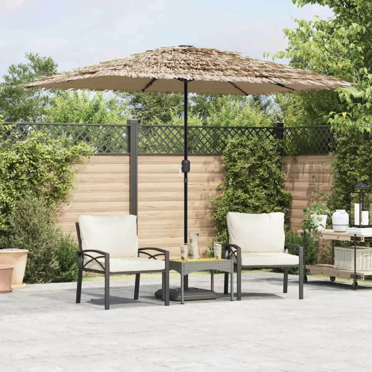 vidaXL vidaXL Garden Parasol with LEDs and Steel Pole Brown 248x248x248 cm - Parasol
