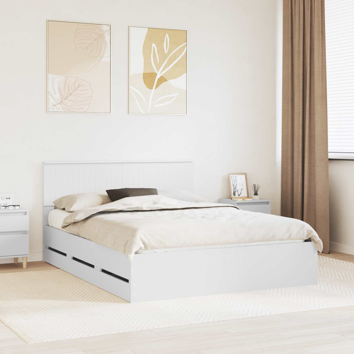 vidaXL Bed Frame with Drawer Concrete Grey 140 x 190 cm Engineer Wood - from vidaXL