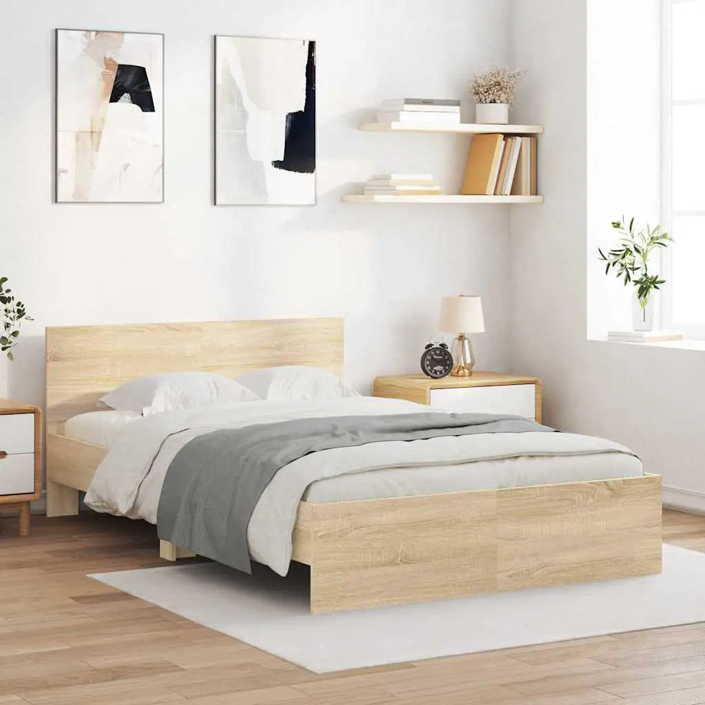 vidaXL Bed Frame with Headboard Old Wood 90 x 200 cm Engineered Wood - from vidaXL