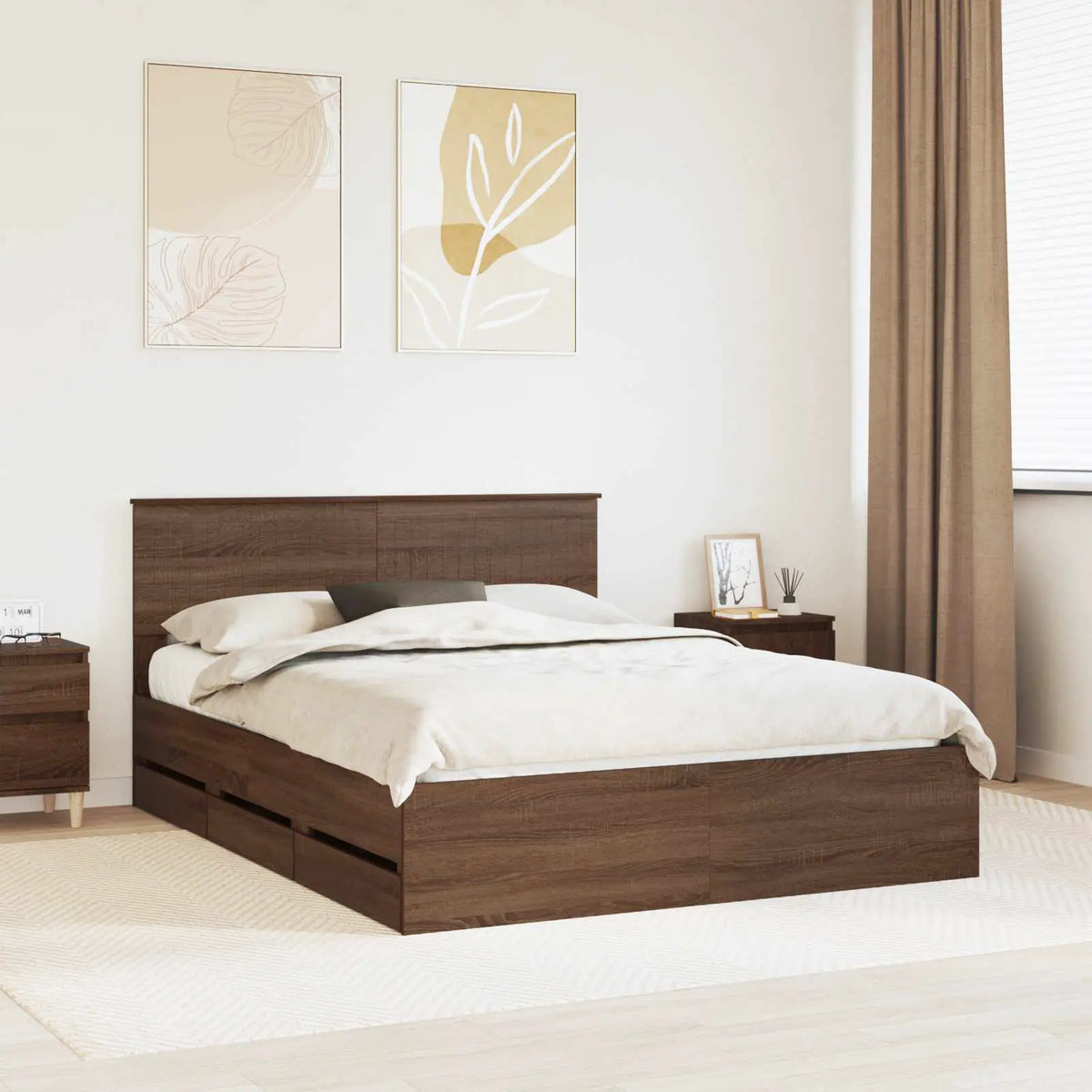 vidaXL Bed Frame with Drawer Concrete Grey 140 x 190 cm Engineer Wood - from vidaXL
