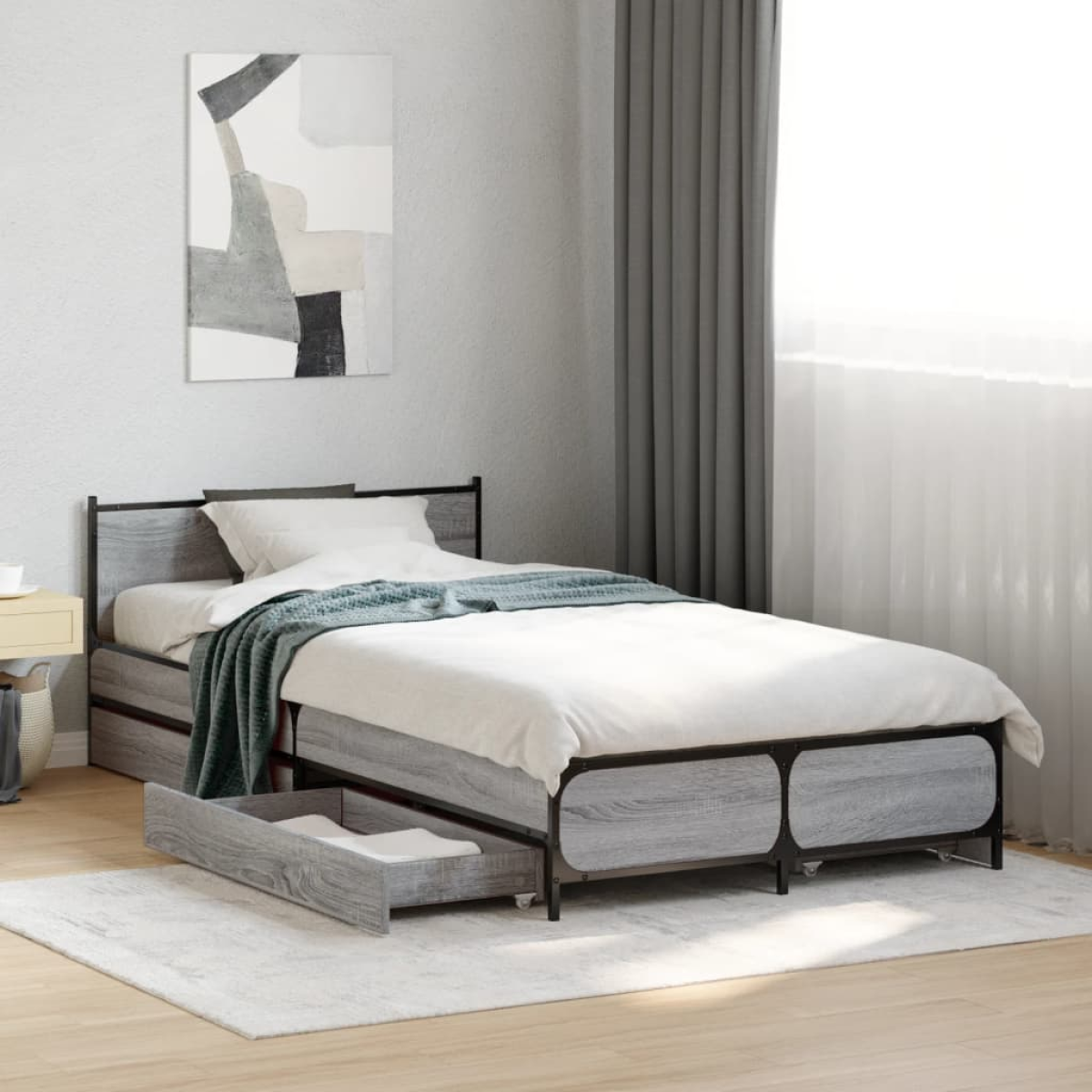 vidaXL Bed Frame with Drawers without Mattress Black 135x190 cm Double - from vidaXL