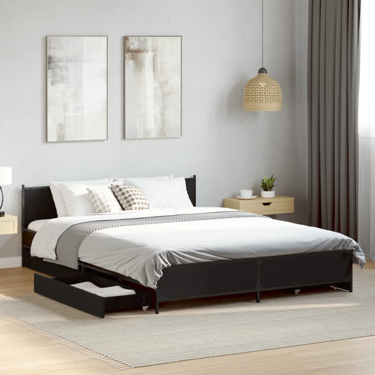 vidaXL Bed Frame with Drawers without Mattress Black 135x190 cm Double - from vidaXL