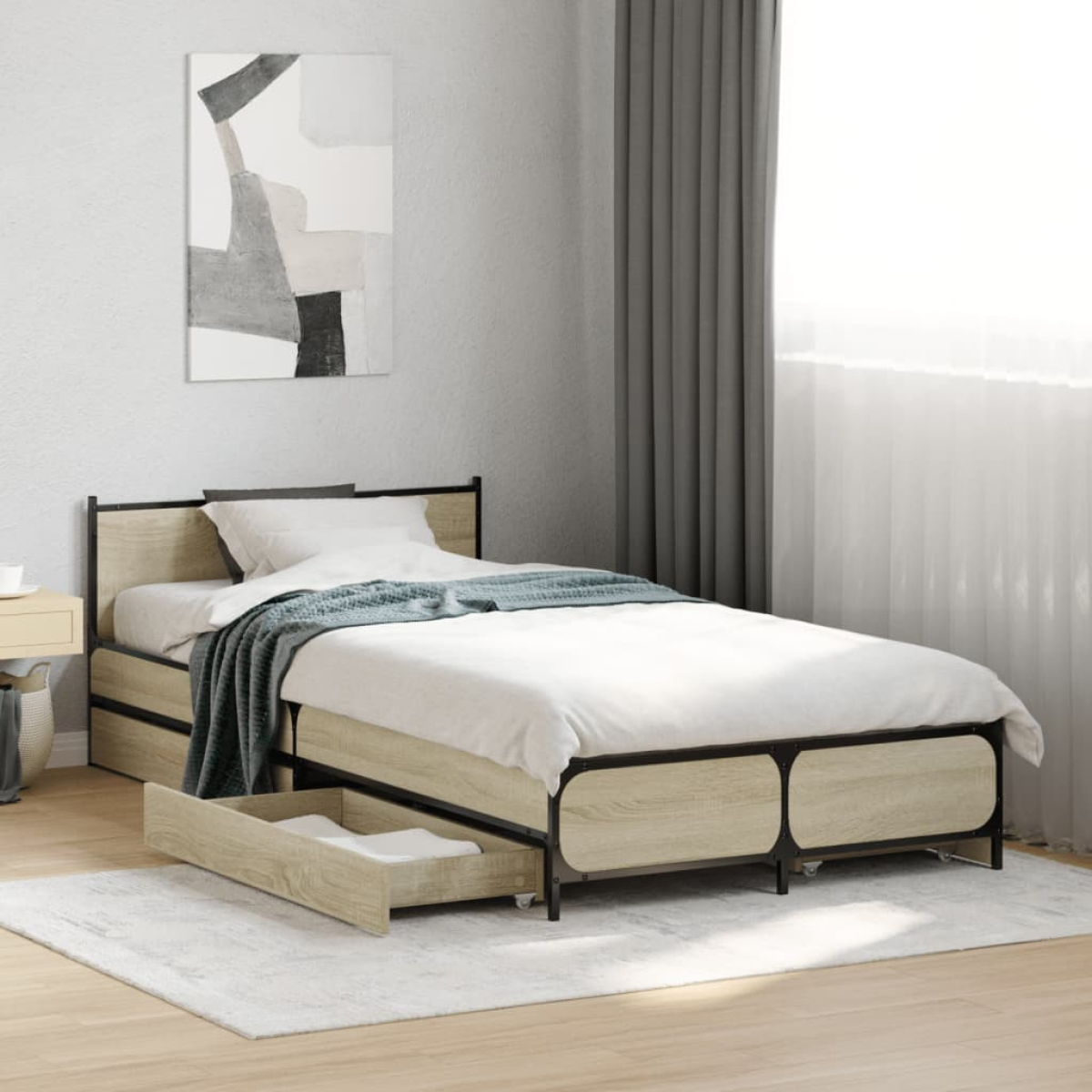 vidaXL Bed Frame with Drawers without Mattress Black 135x190 cm Double - from vidaXL