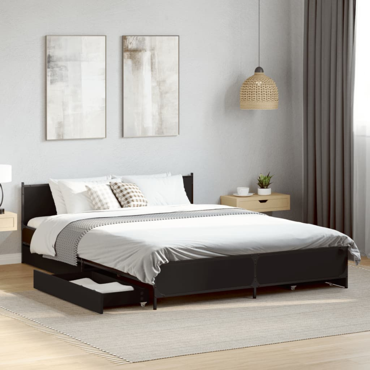 vidaXL Bed Frame with Drawers without Mattress Black 135x190 cm Double - from vidaXL