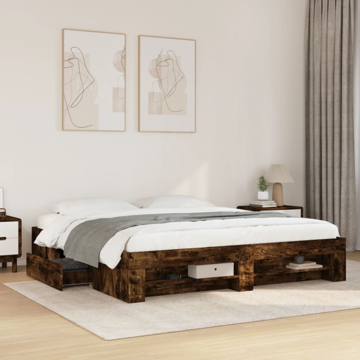 vidaXL Bed Frame without Mattress White 200x200 cm Engineered Wood - from vidaXL