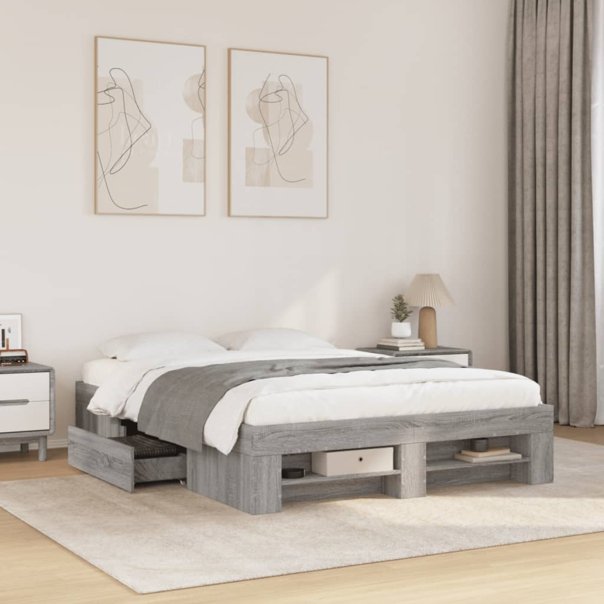 vidaXL Bed Frame without Mattress White 200x200 cm Engineered Wood - from vidaXL