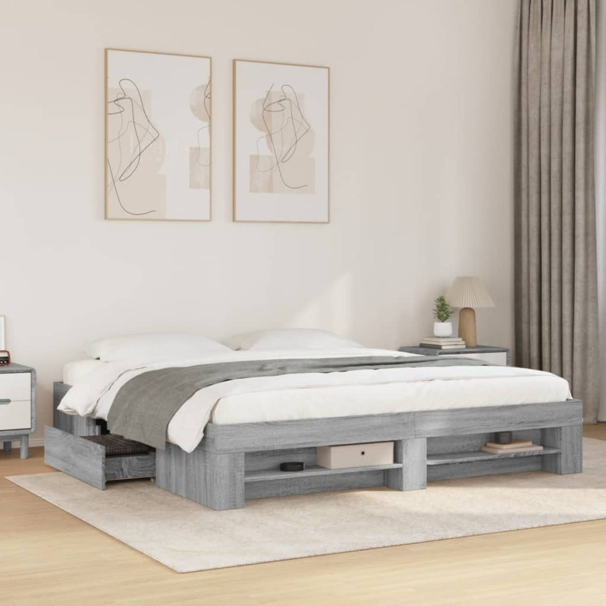 vidaXL Bed Frame without Mattress White 200x200 cm Engineered Wood - from vidaXL