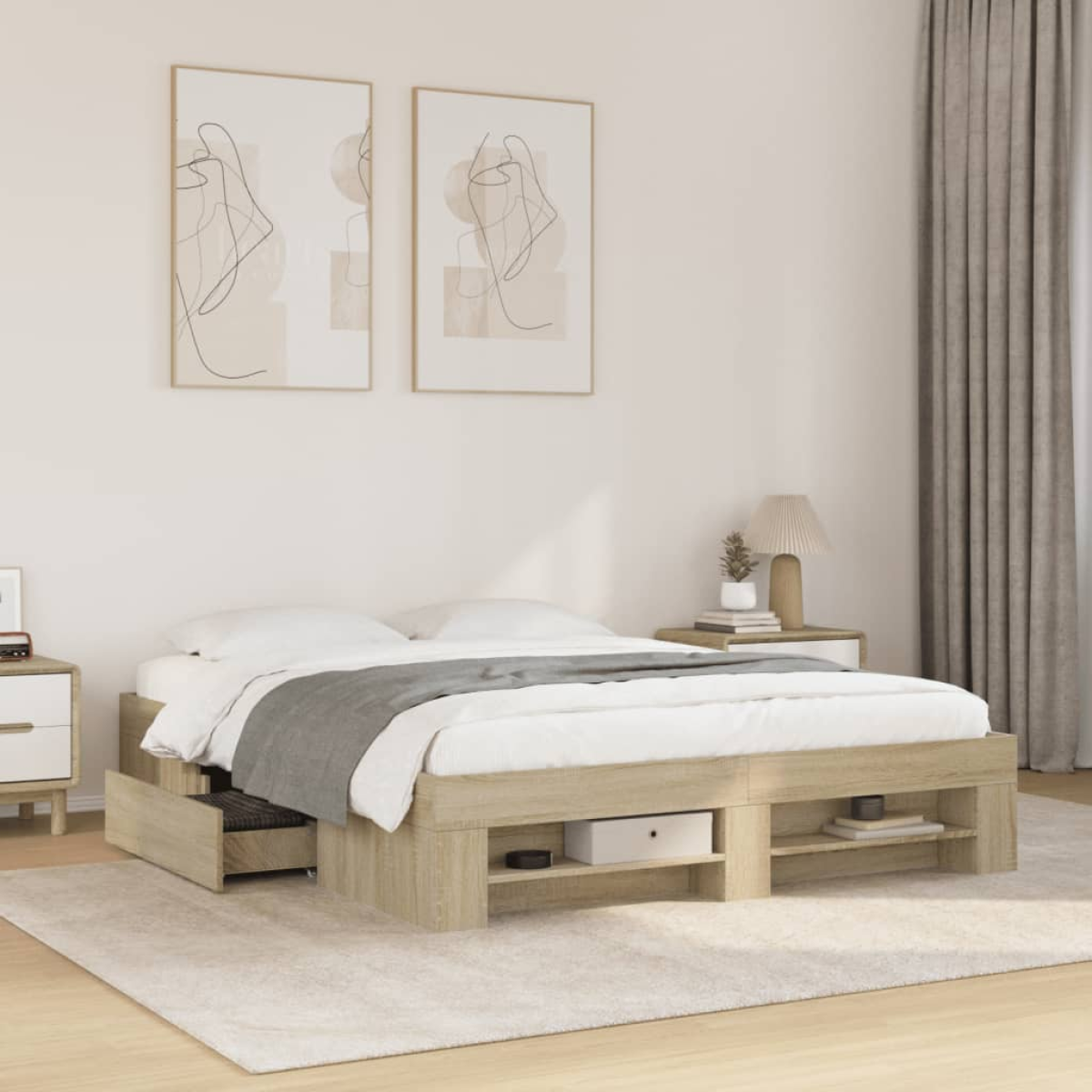 vidaXL Bed Frame without Mattress White 200x200 cm Engineered Wood - from vidaXL