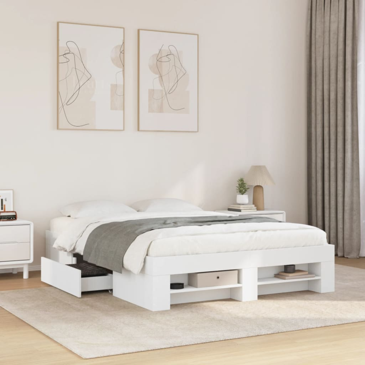 vidaXL Bed Frame without Mattress White 200x200 cm Engineered Wood - from vidaXL