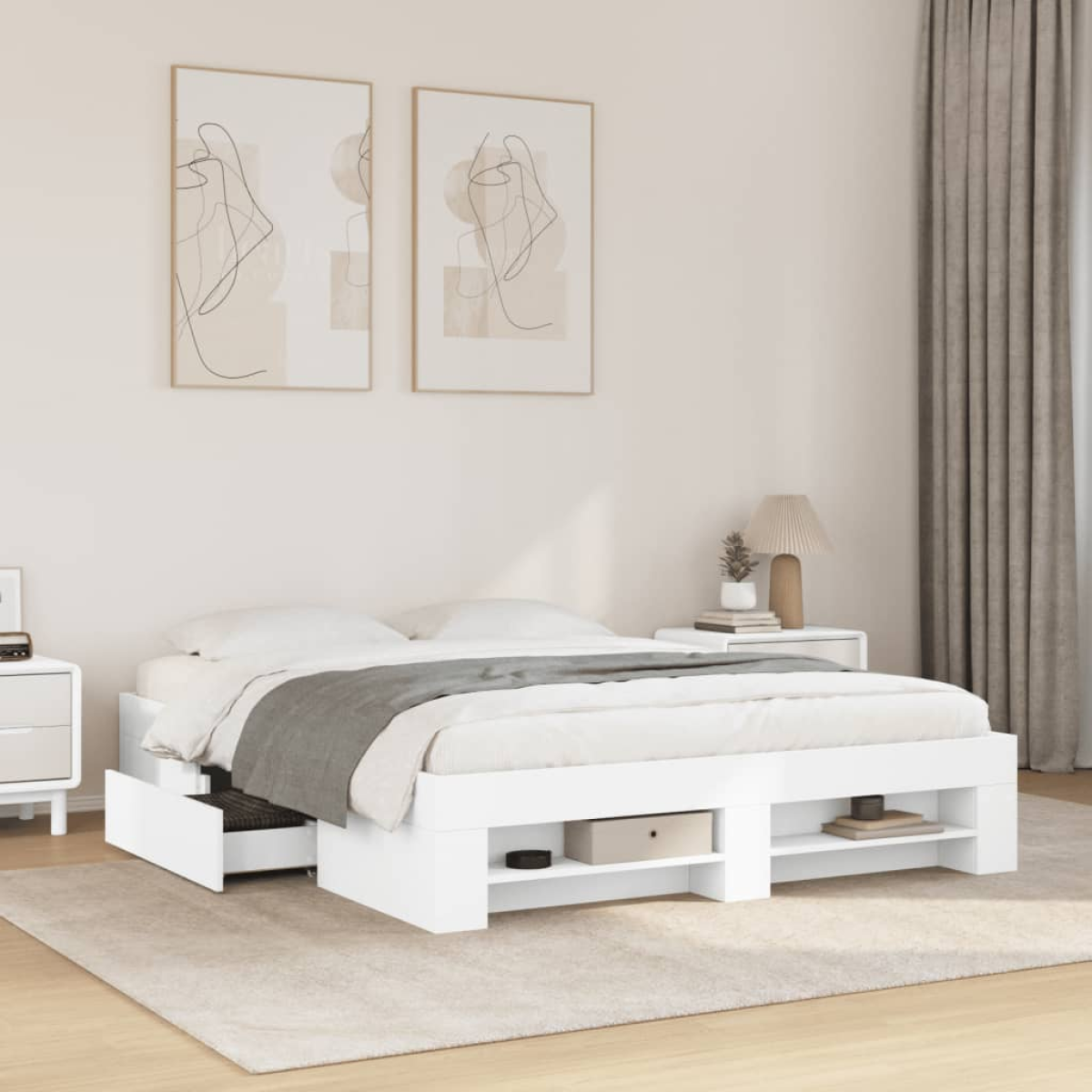 vidaXL Bed Frame without Mattress White 200x200 cm Engineered Wood - from vidaXL
