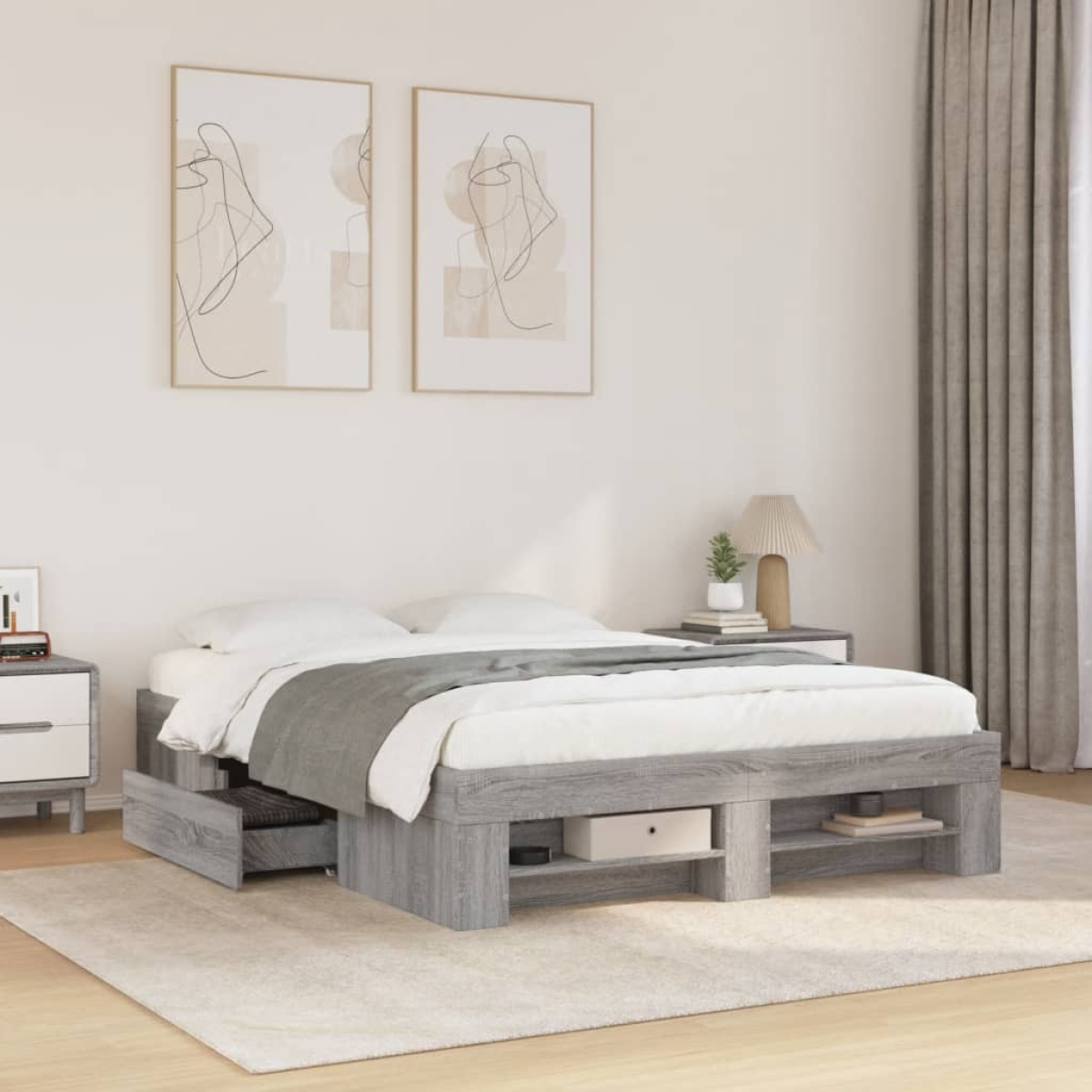 vidaXL Bed Frame without Mattress White 200x200 cm Engineered Wood - from vidaXL