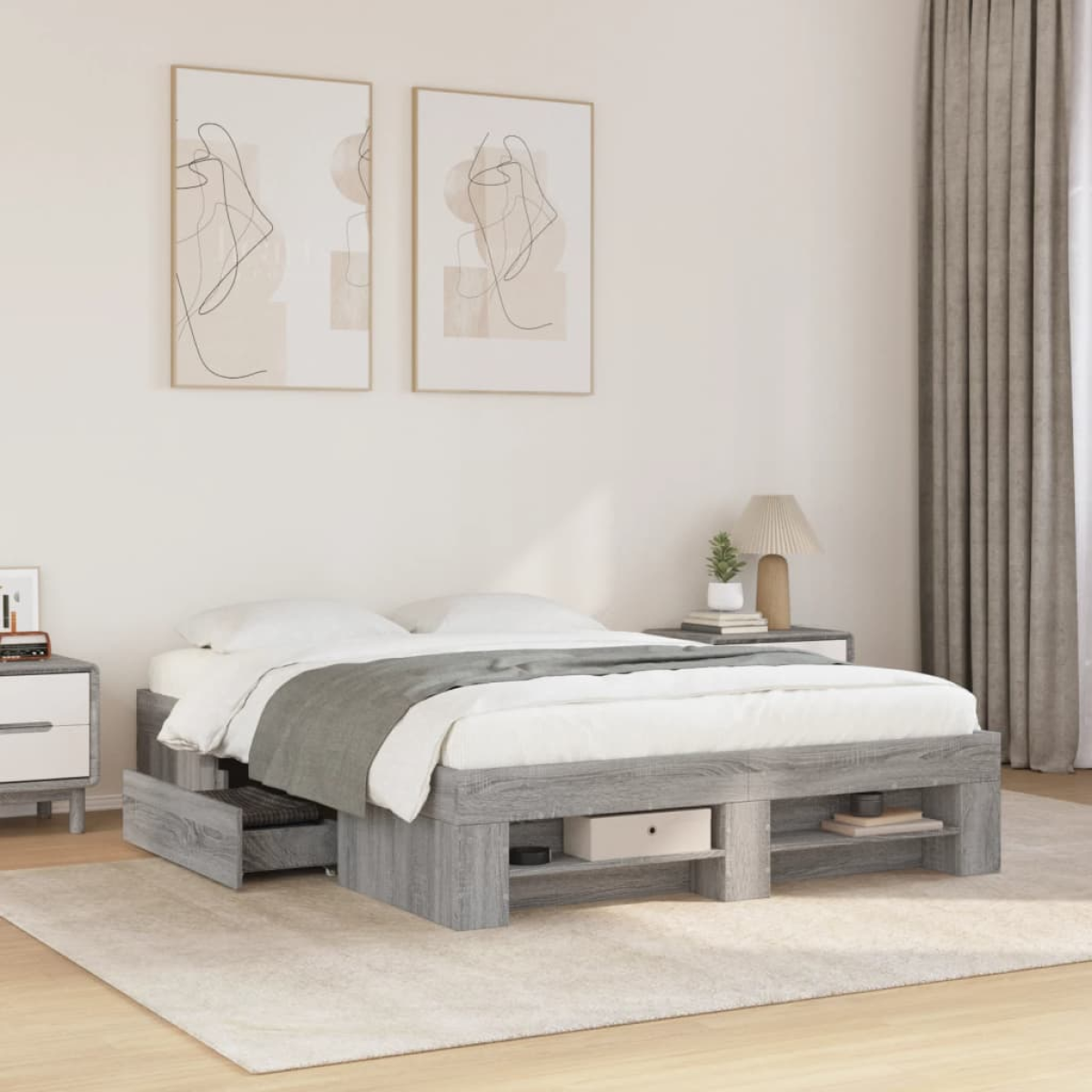 vidaXL Bed Frame without Mattress White 200x200 cm Engineered Wood - from vidaXL