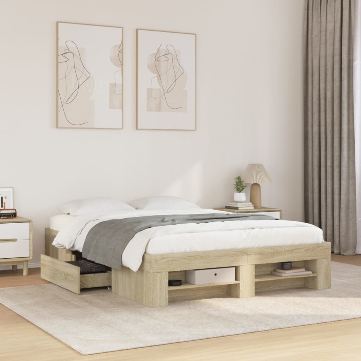 vidaXL Bed Frame without Mattress White 200x200 cm Engineered Wood - from vidaXL