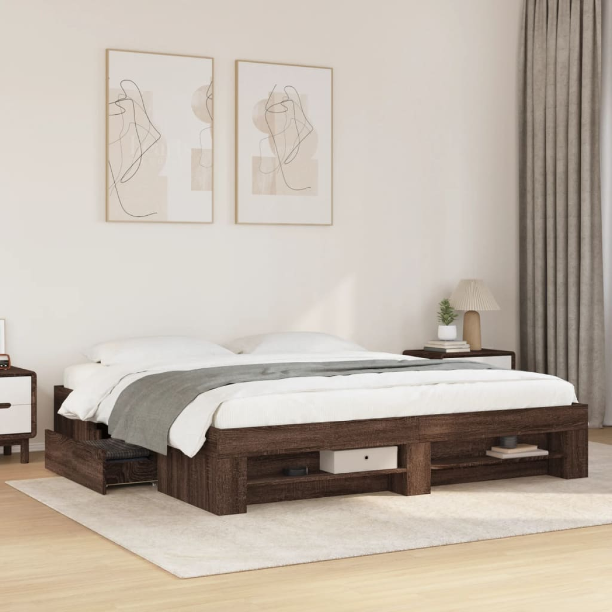 vidaXL Bed Frame without Mattress White 200x200 cm Engineered Wood - from vidaXL