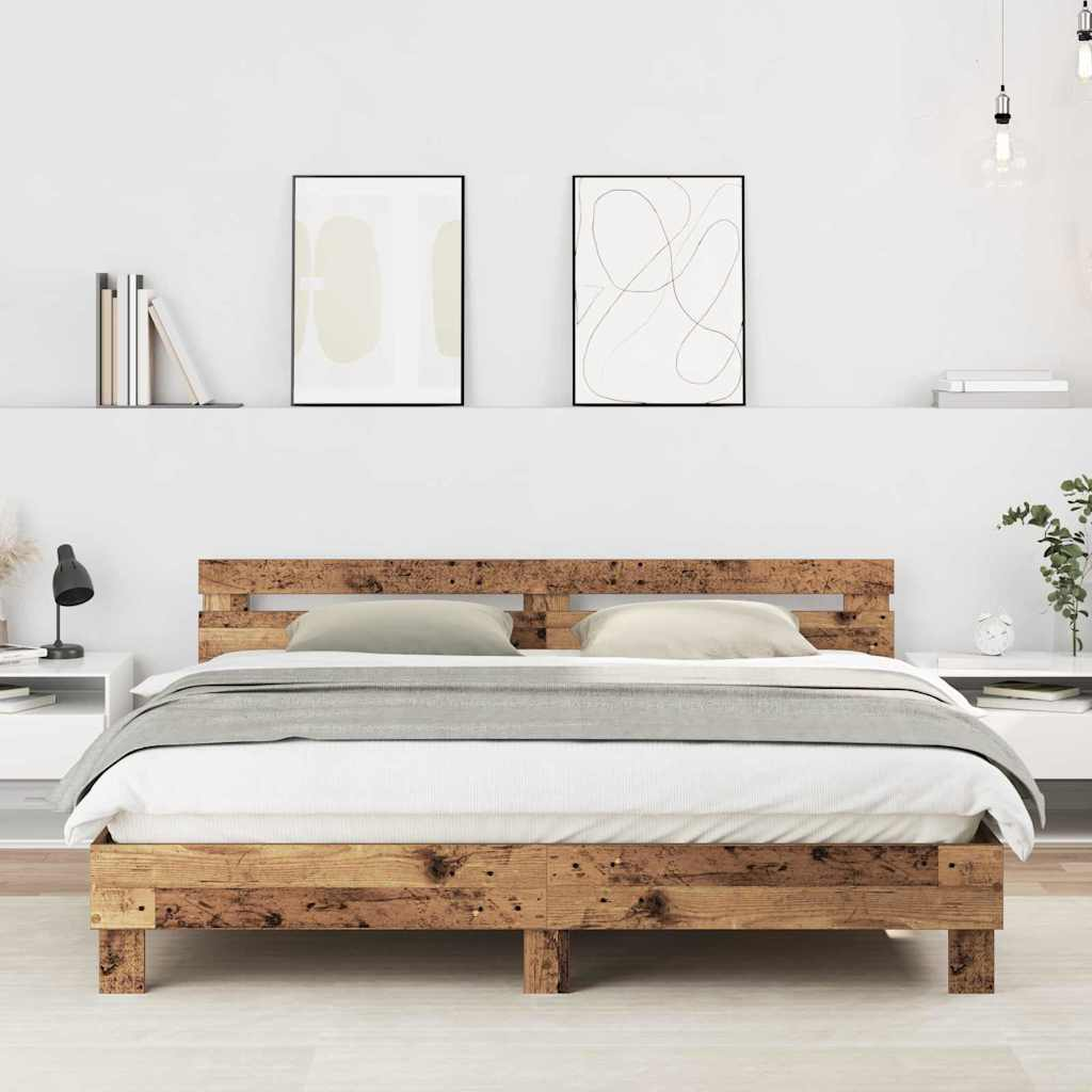 vidaXL Bed Frame Old Wood 203 x 95 x 70 cm Engineered Wood - from vidaXL