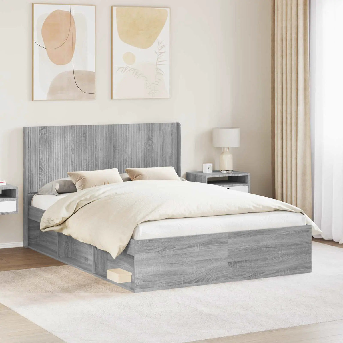 vidaXL Bed Frame with Storage and Headboard White 200 x 200 cm - from vidaXL