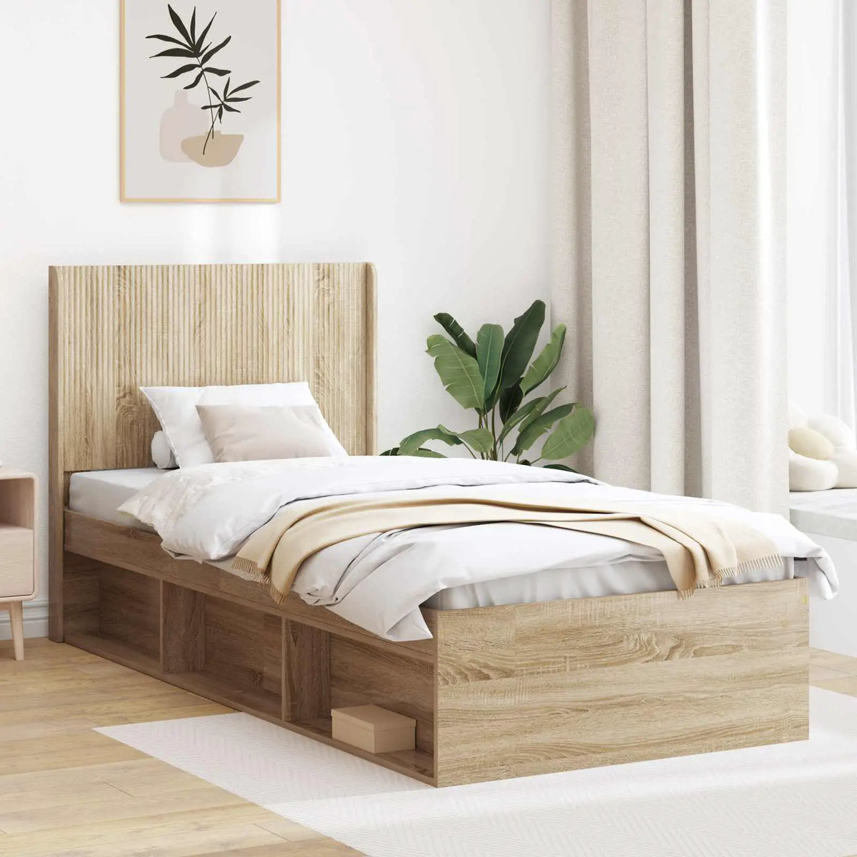 vidaXL Bed Frame with Storage and Headboard White 200 x 200 cm - from vidaXL
