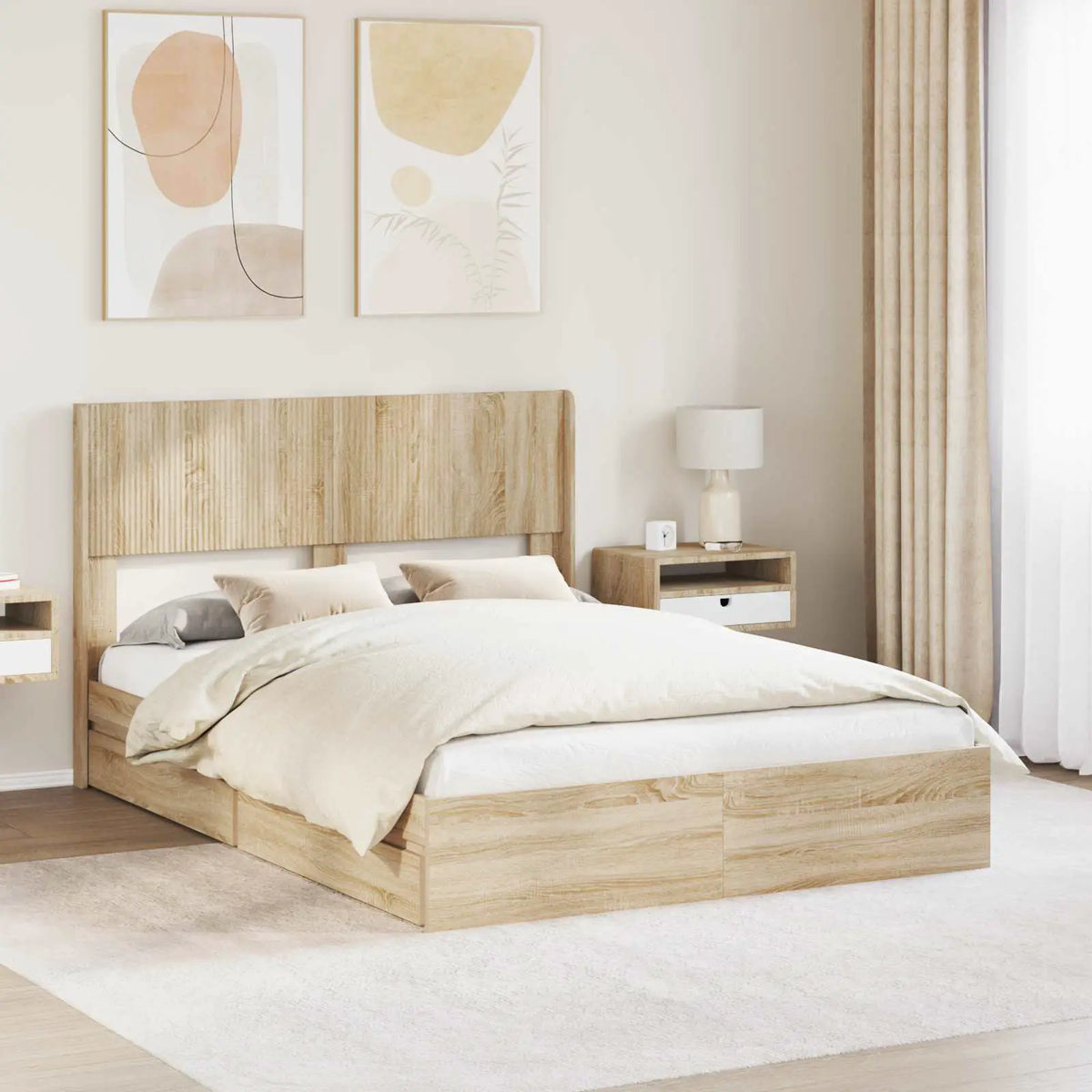 vidaXL Bed Frame with Storage and Headboard Black 200 x 200 cm - from vidaXL