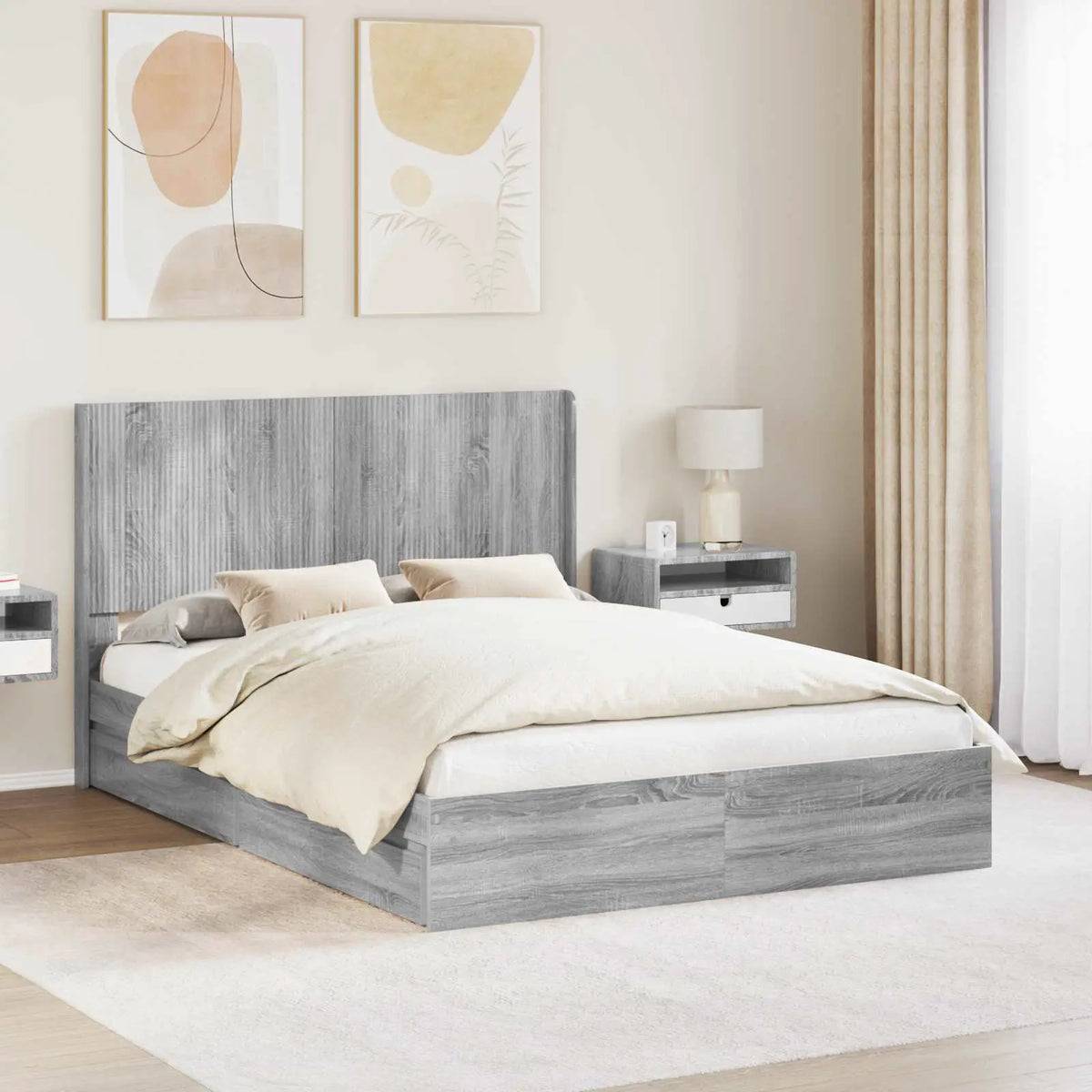 vidaXL Bed Frame with Storage and Headboard Black 200 x 200 cm - from vidaXL