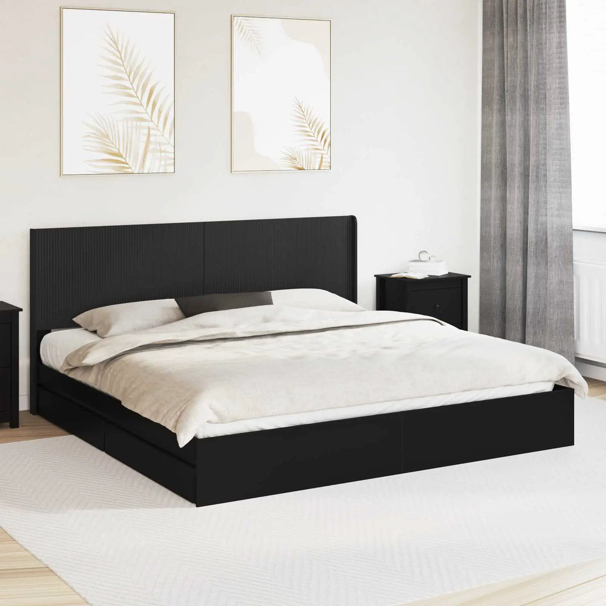 vidaXL Bed Frame with Storage and Headboard Black 200 x 200 cm - from vidaXL