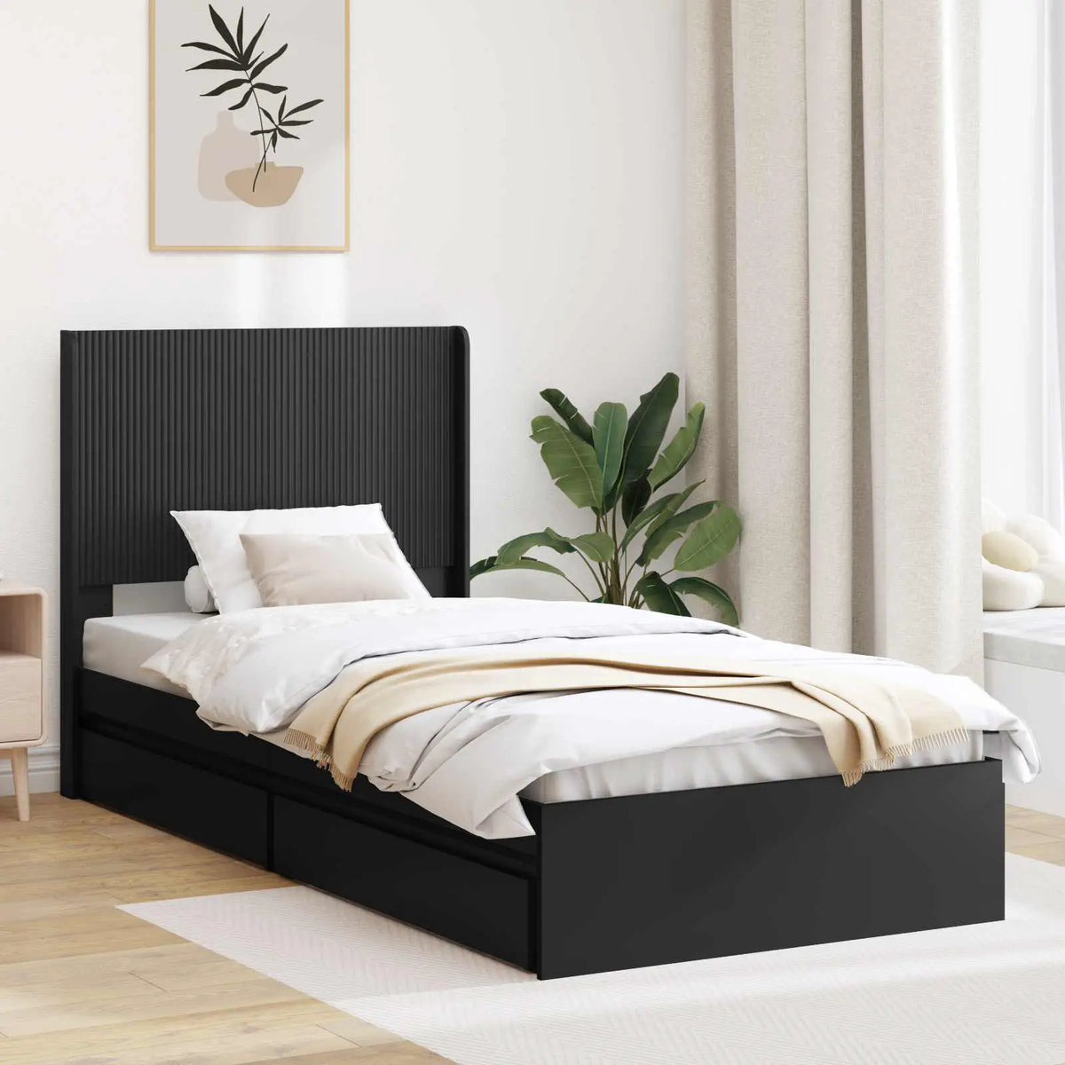 vidaXL Bed Frame with Storage and Headboard Black 200 x 200 cm - from vidaXL
