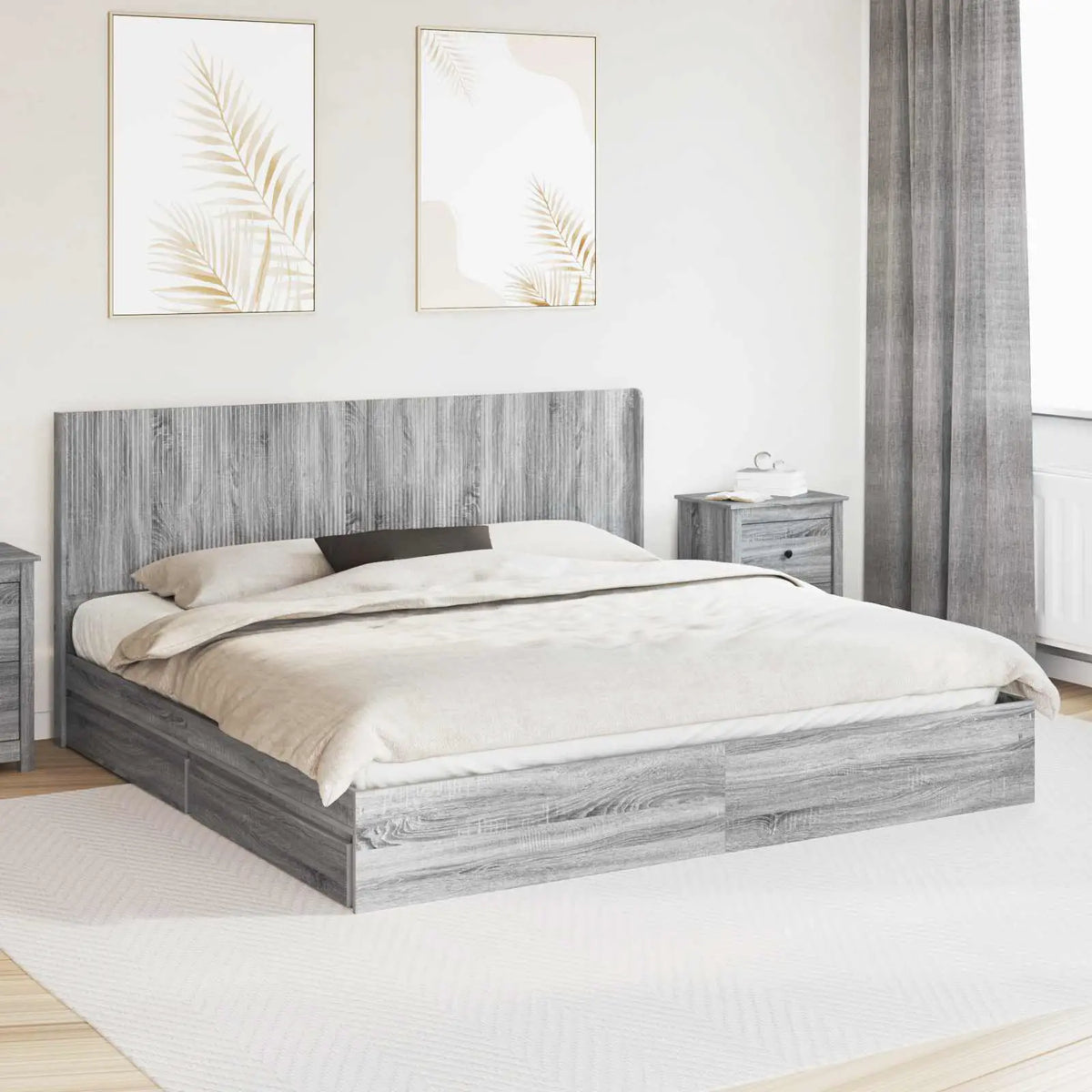 vidaXL Bed Frame with Storage and Headboard Black 200 x 200 cm - from vidaXL