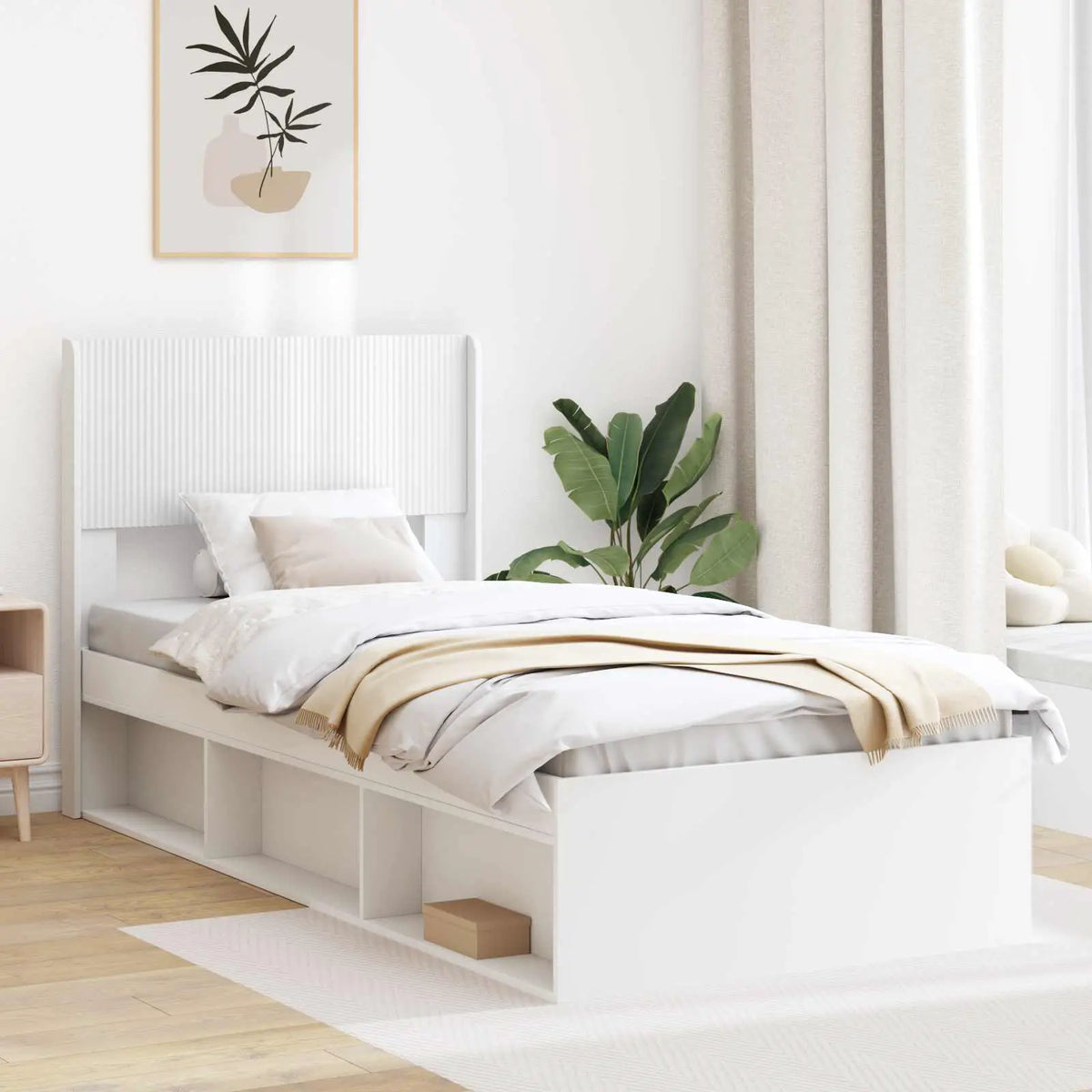 vidaXL Bed Frame with Storage and Headboard White 200 x 200 cm - from vidaXL